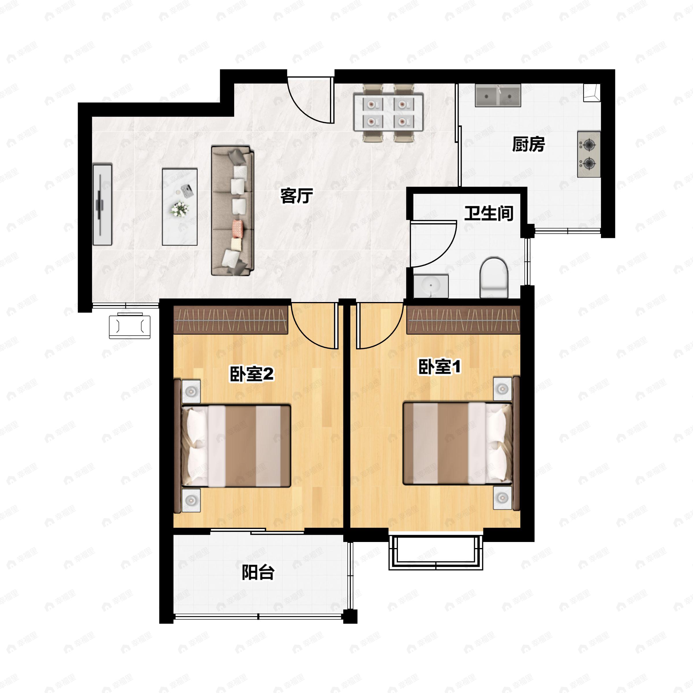 2室2厅1卫建面84平户型图