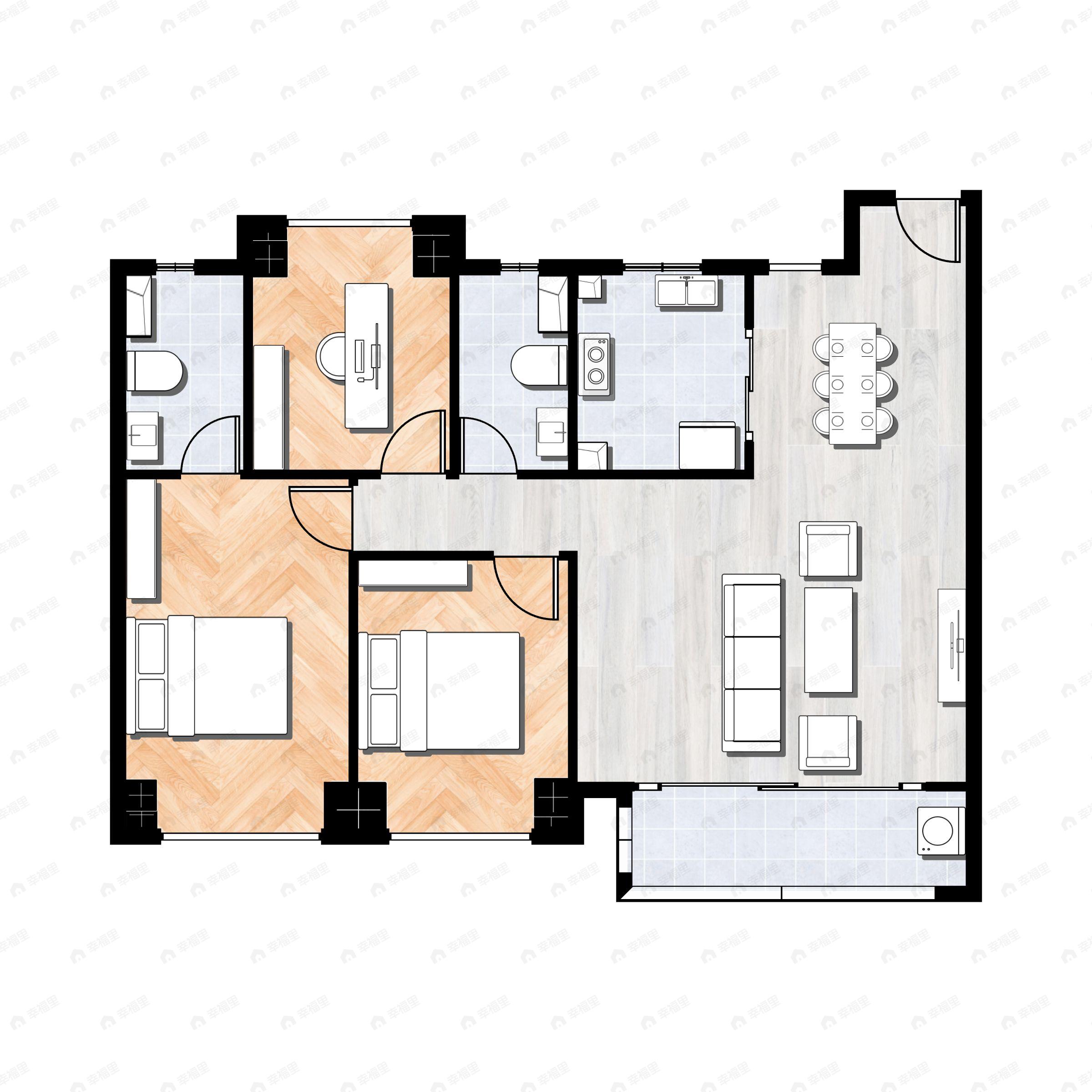 3室2厅2卫建面125平南户型图