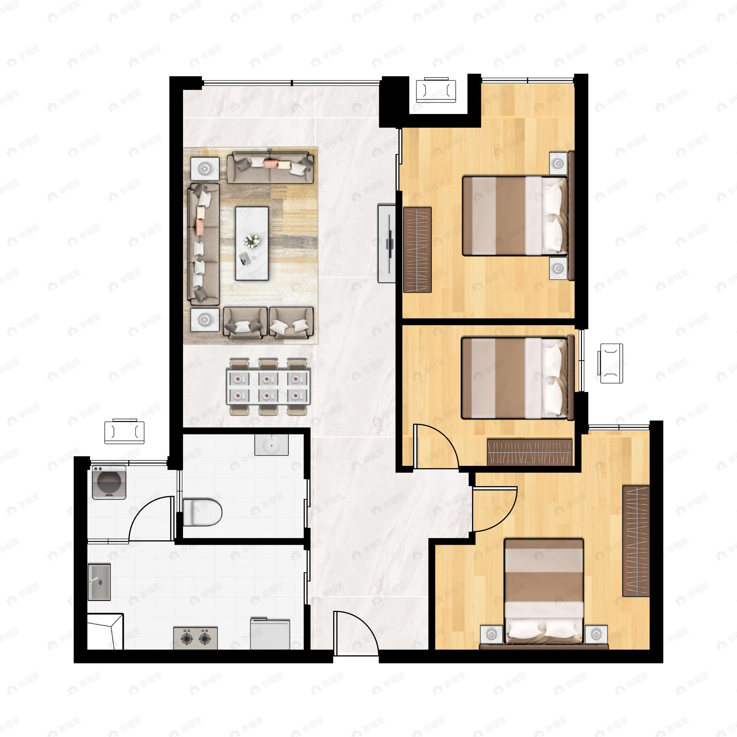 3室2厅1卫建面78平南|北户型图