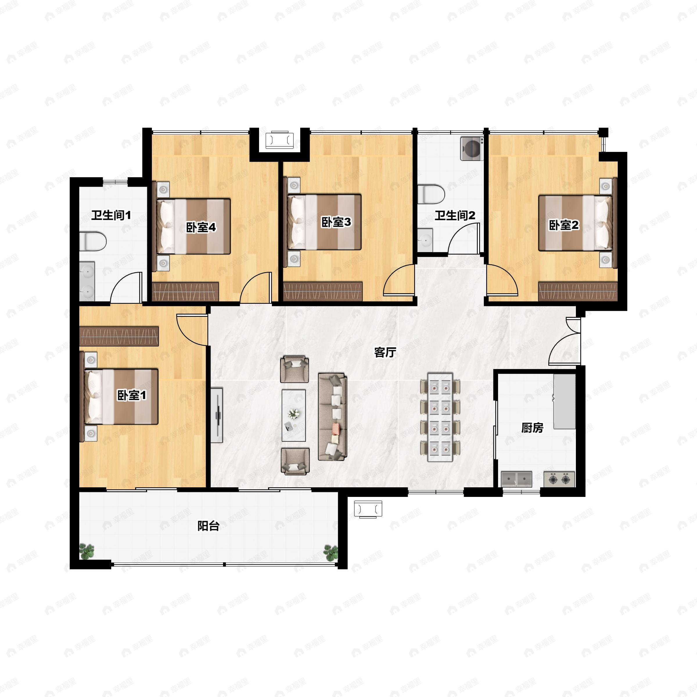 4室2厅2卫建面136平户型图