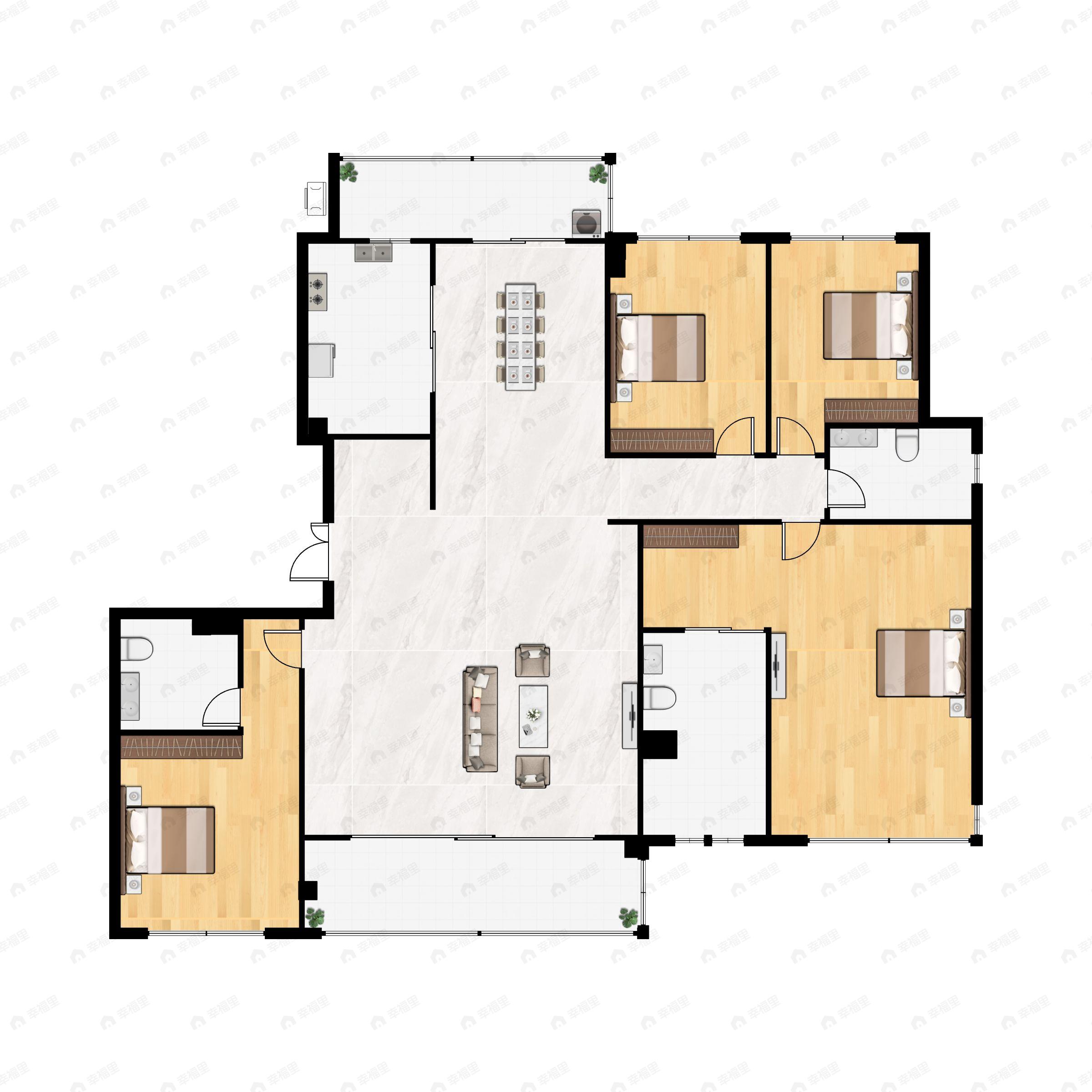 4室2厅3卫建面199平户型图