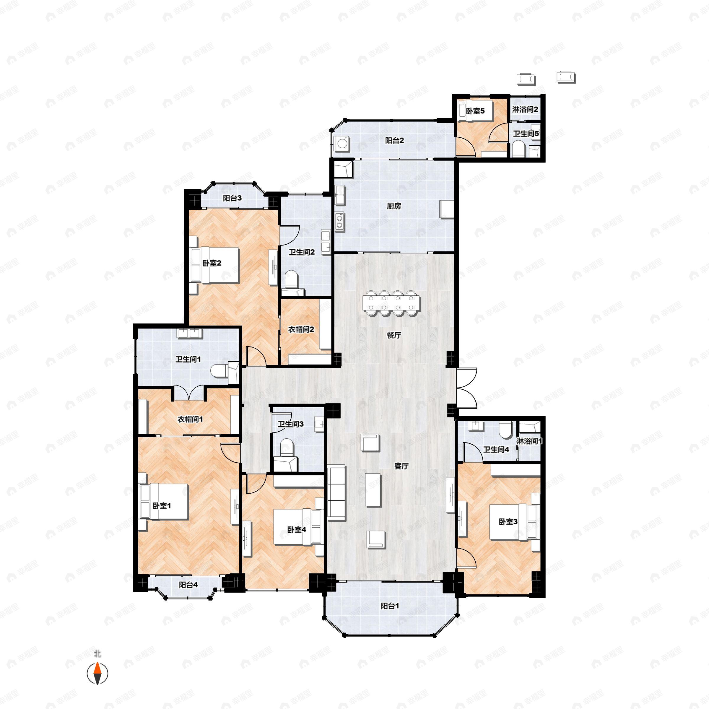 5室2厅5卫建面300平户型图