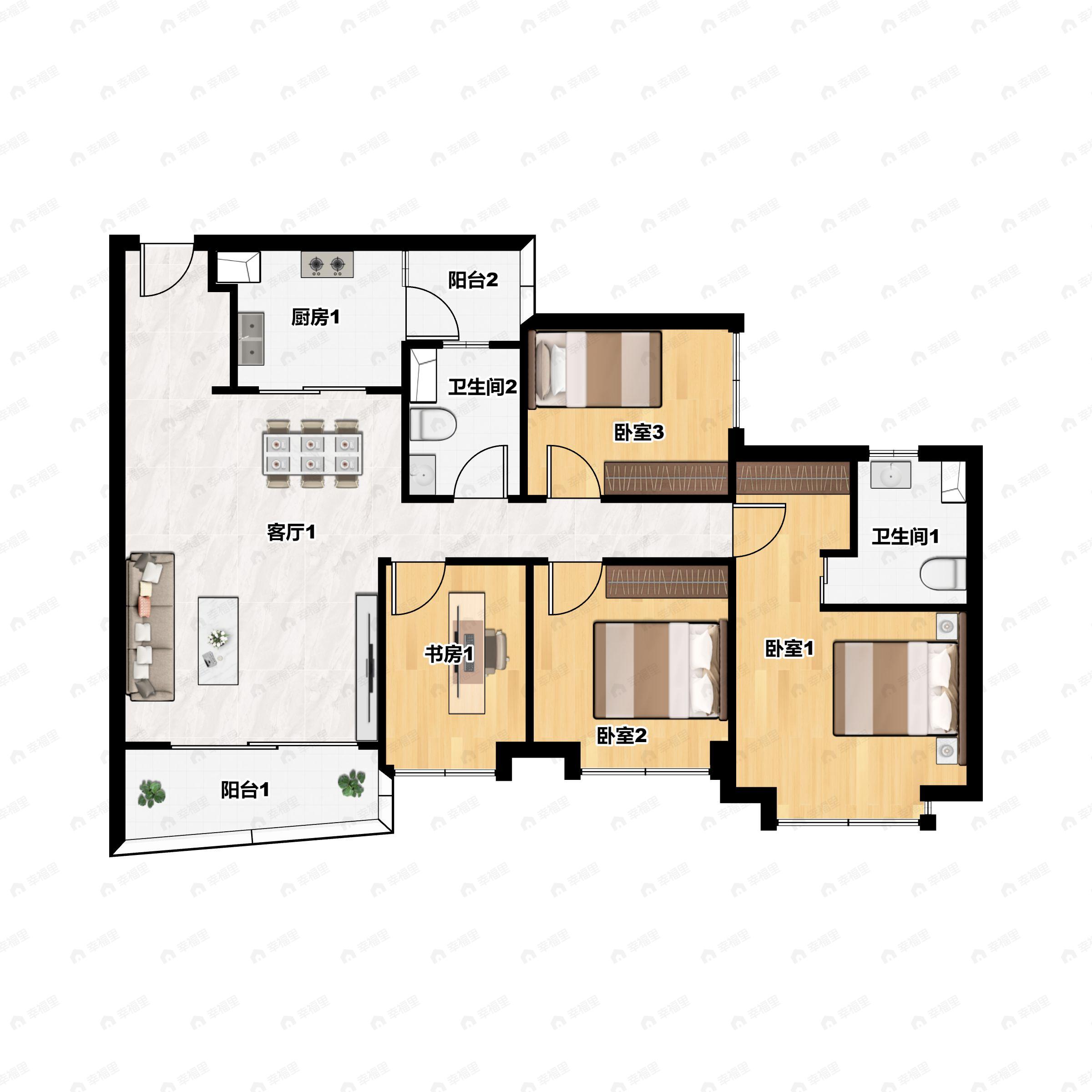 4室2厅2卫建面136平东|东南|南户型图