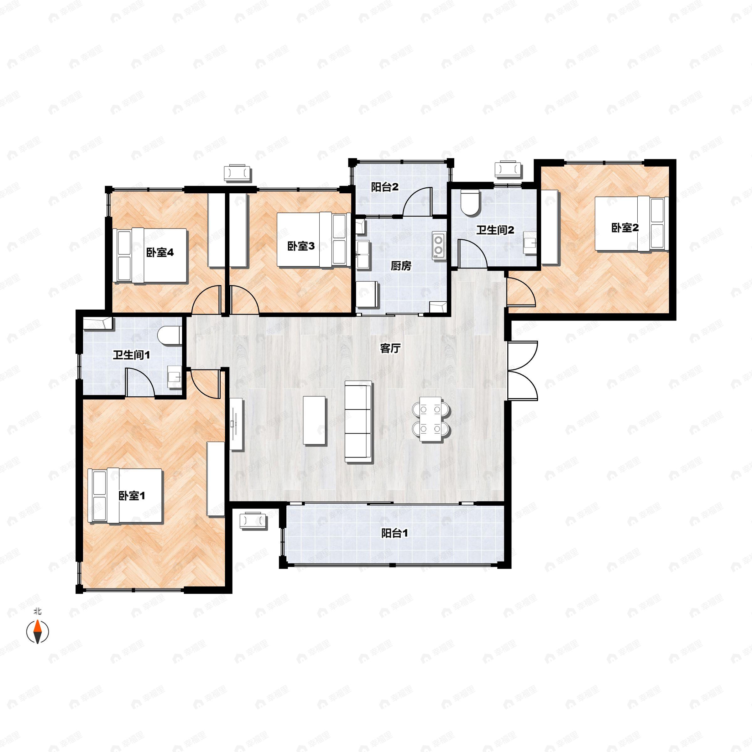 4室2厅2卫建面133平东|南户型图