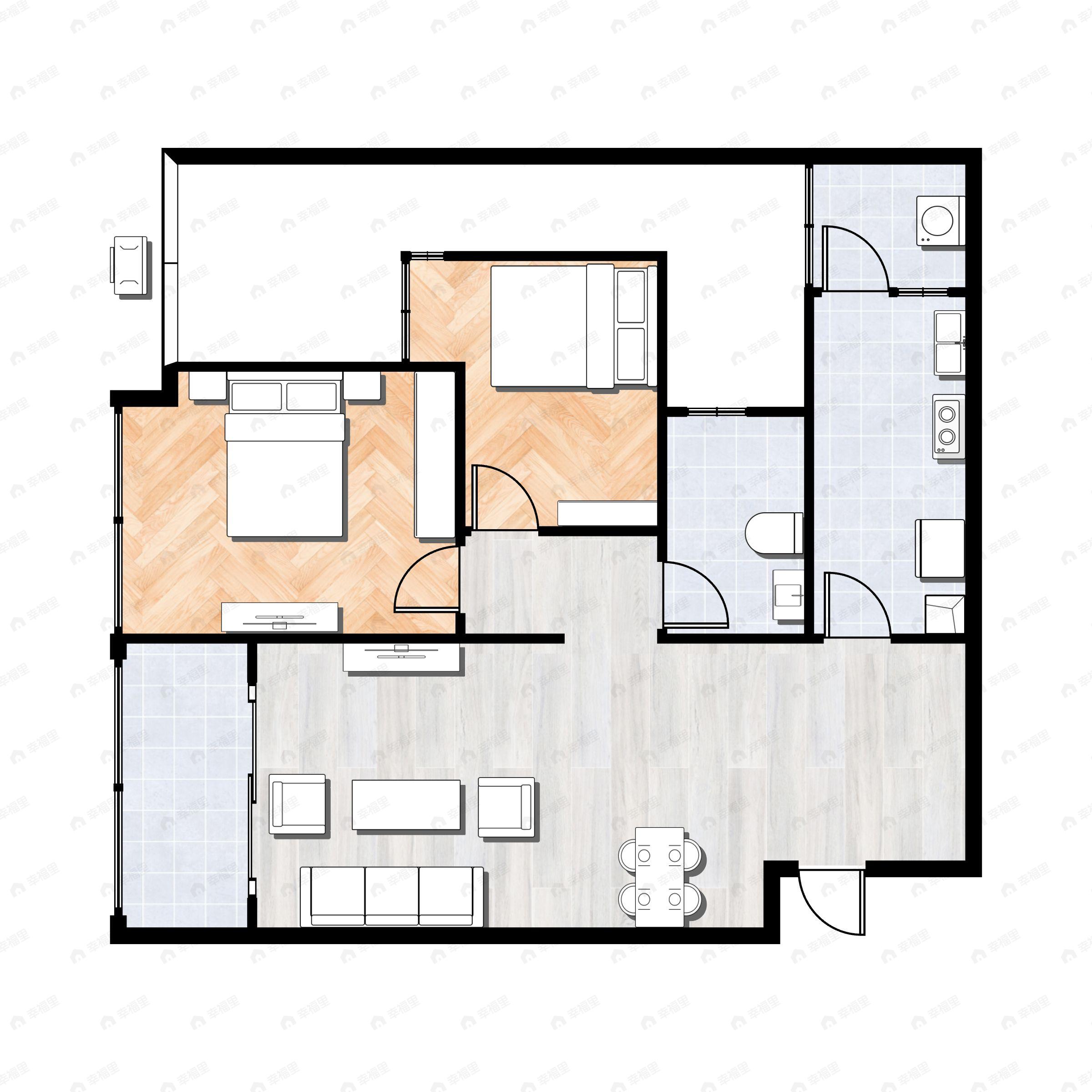 2室2厅1卫建面82平户型图