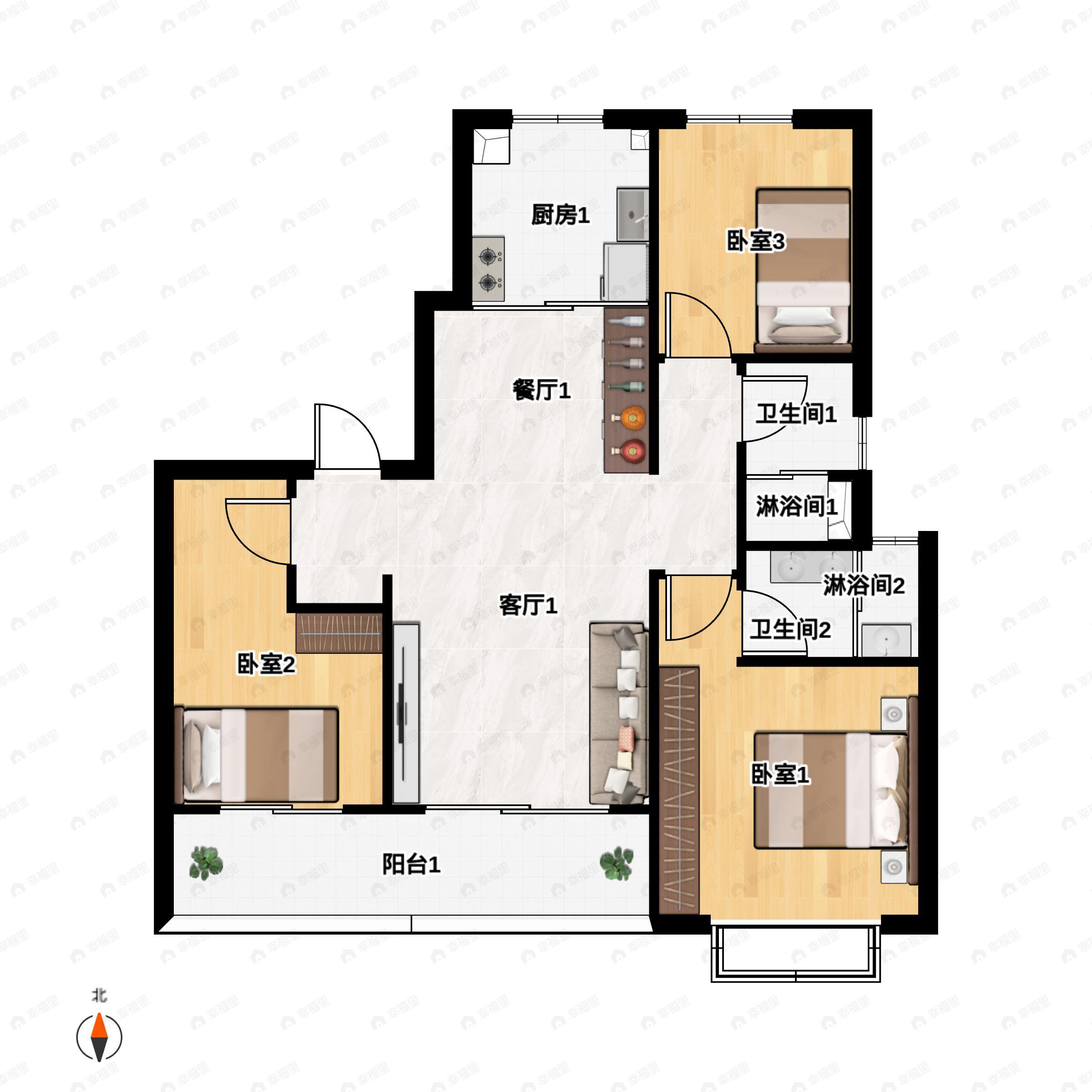 3室2厅2卫建面115平户型图