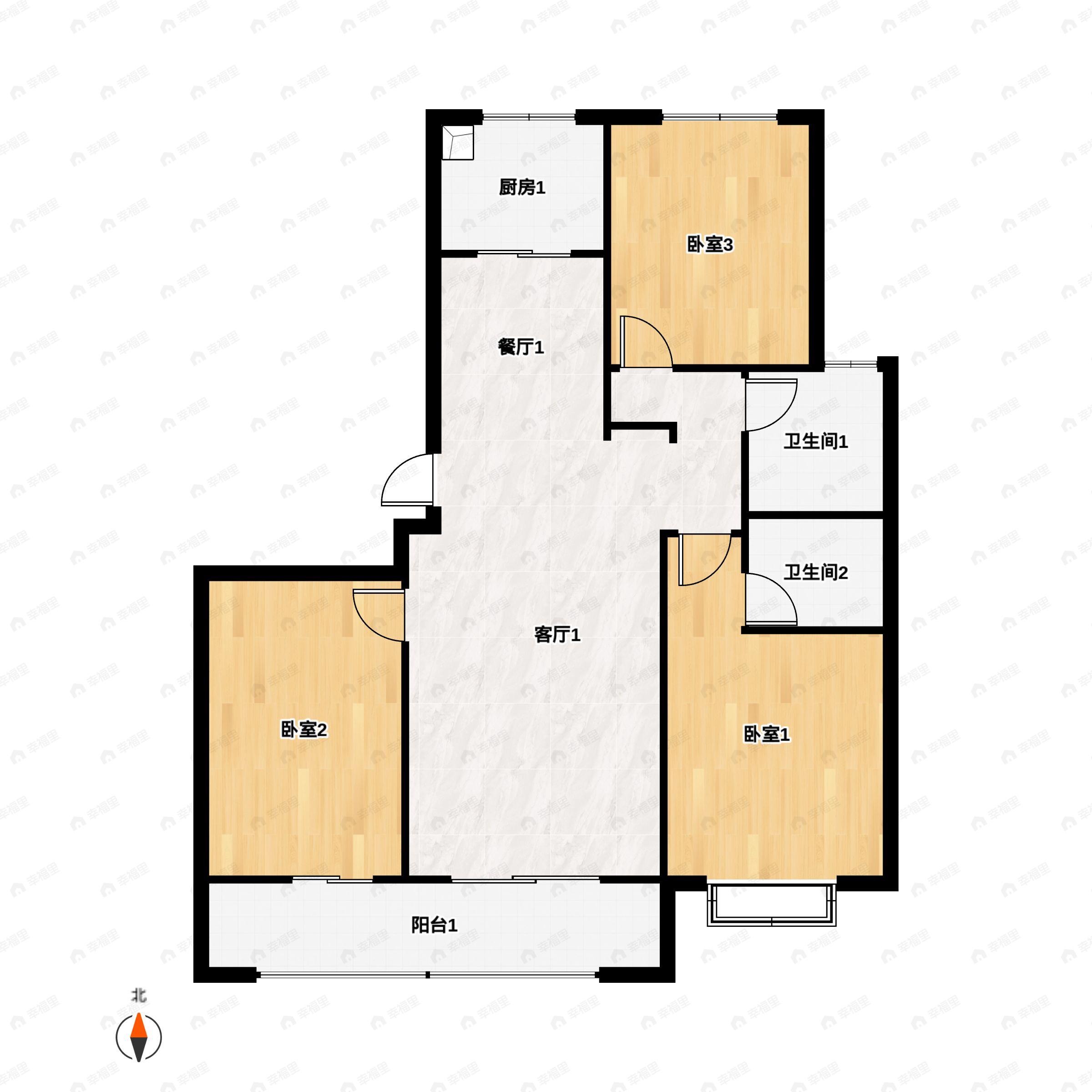 3室2厅2卫建面161平北|南户型图