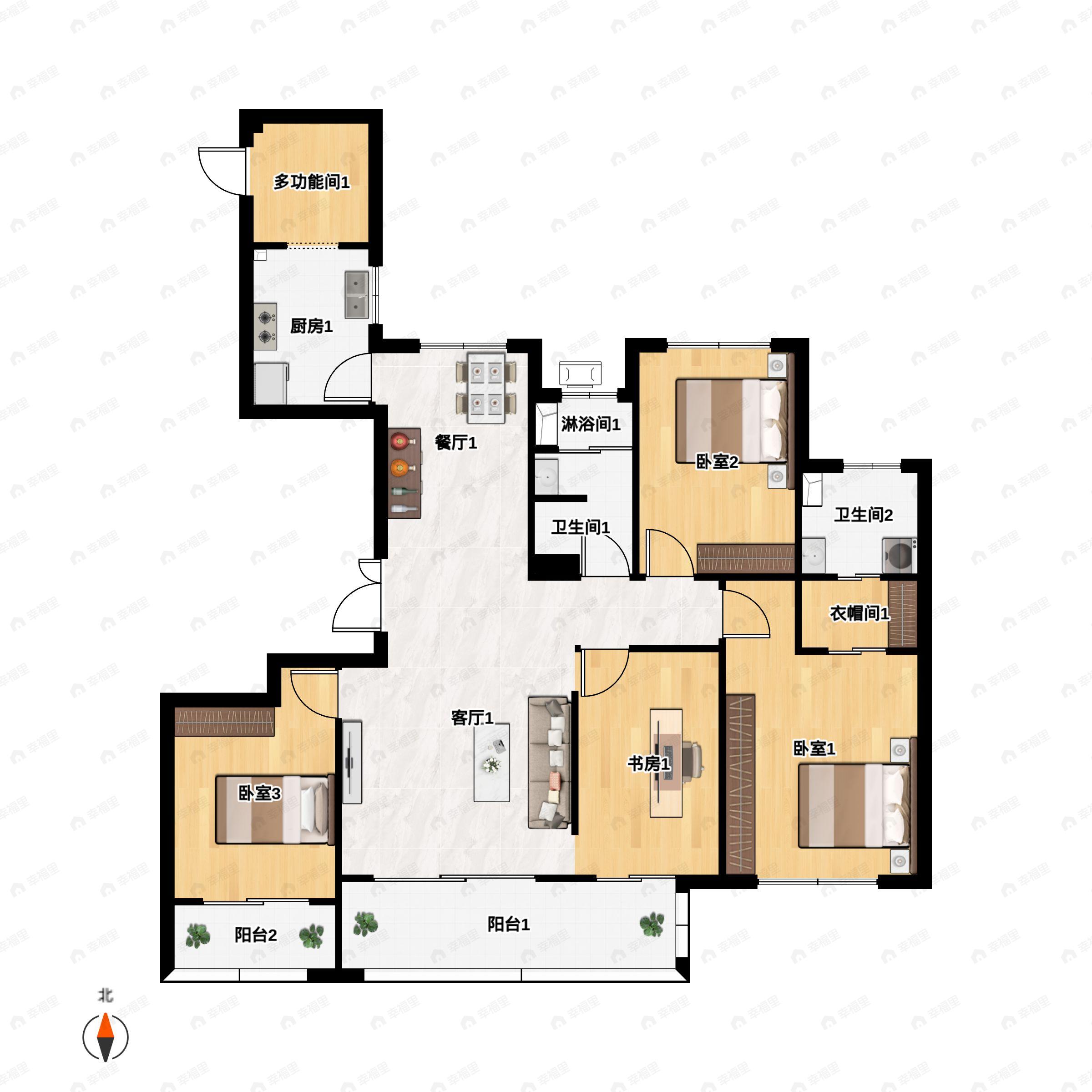 4室2厅2卫建面145平南户型图
