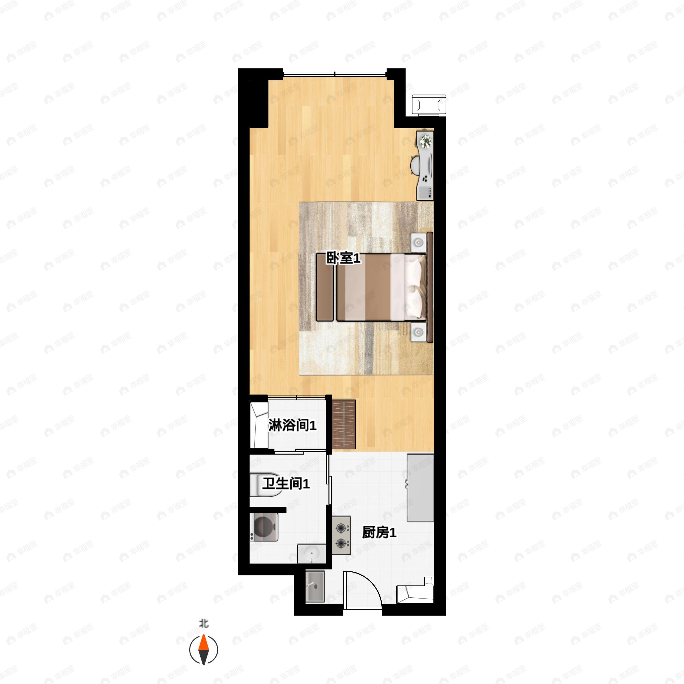 1室1厅1卫建面48平户型图