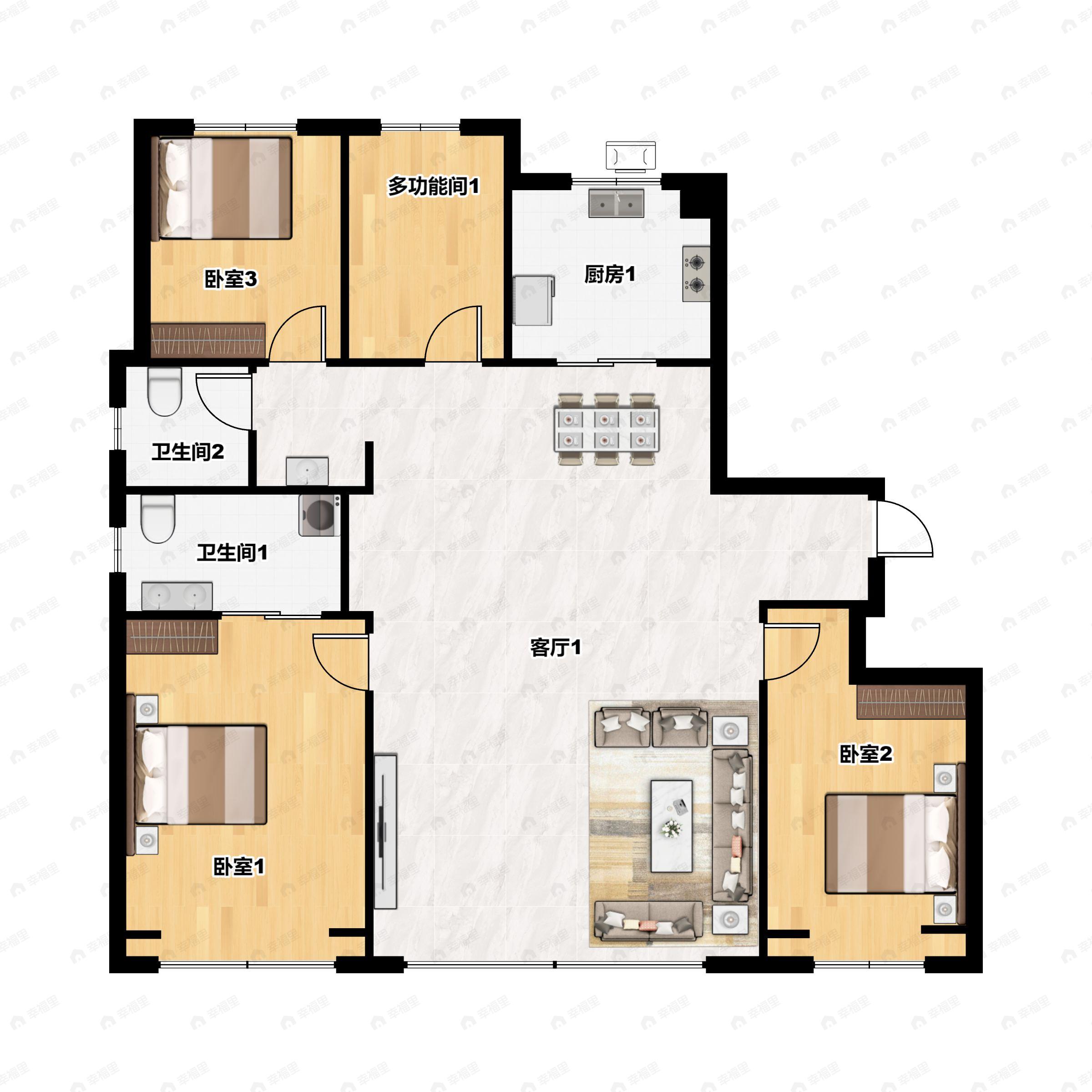 4室2厅2卫建面145平南户型图