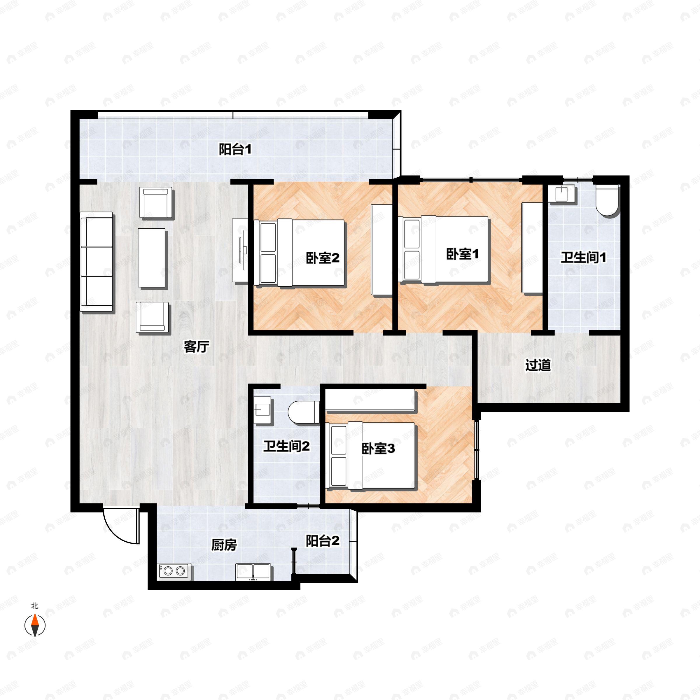 3室2厅2卫建面122平户型图