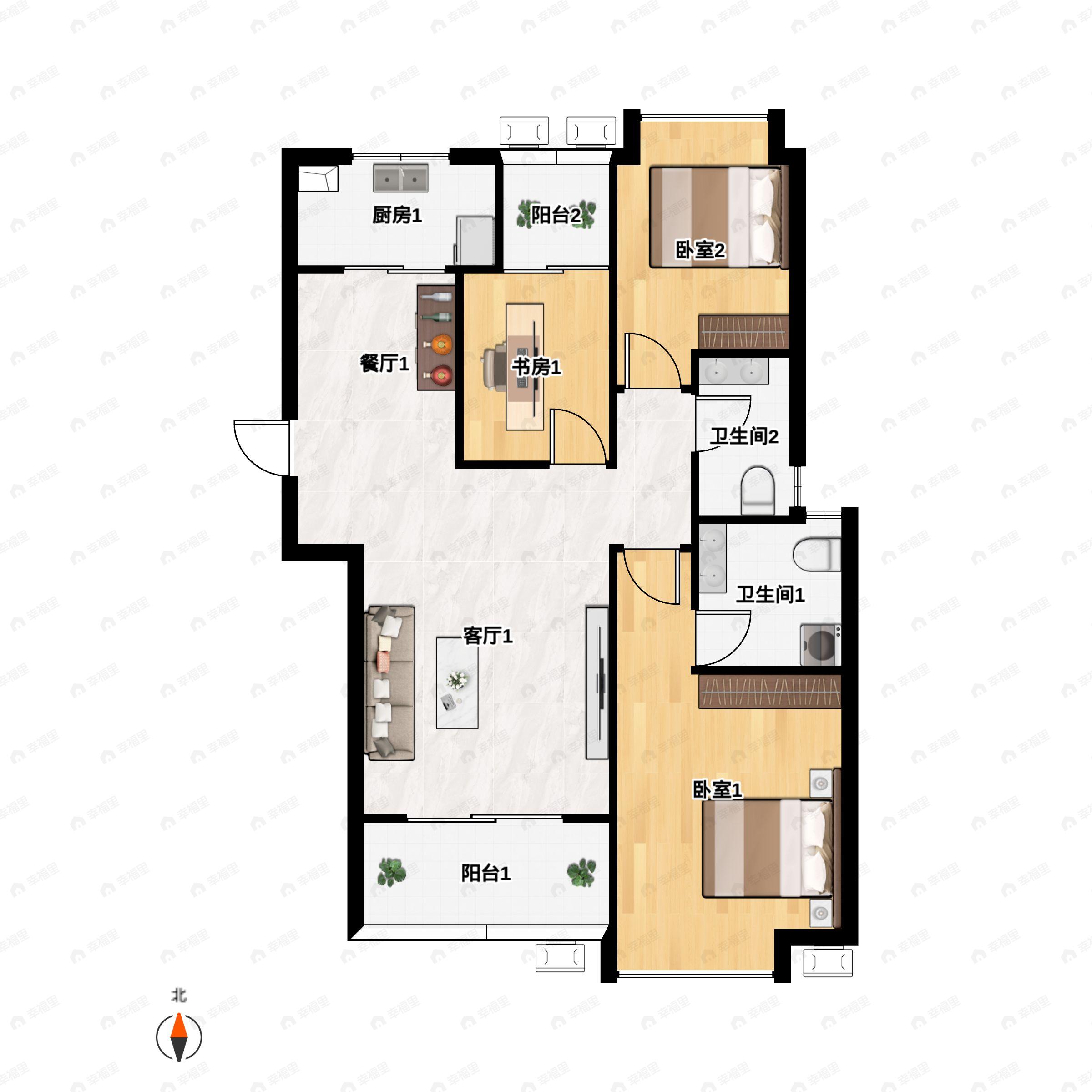 3室2厅2卫建面115平户型图