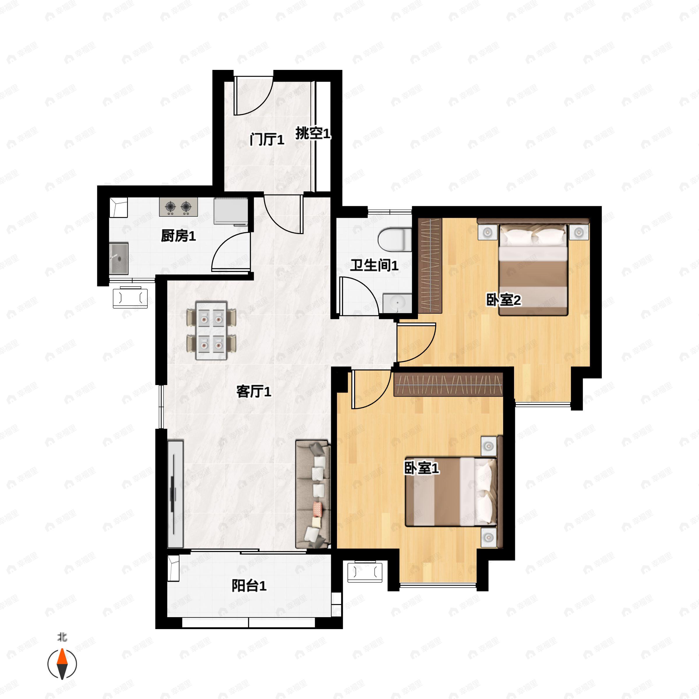 2室2厅1卫建面82平户型图