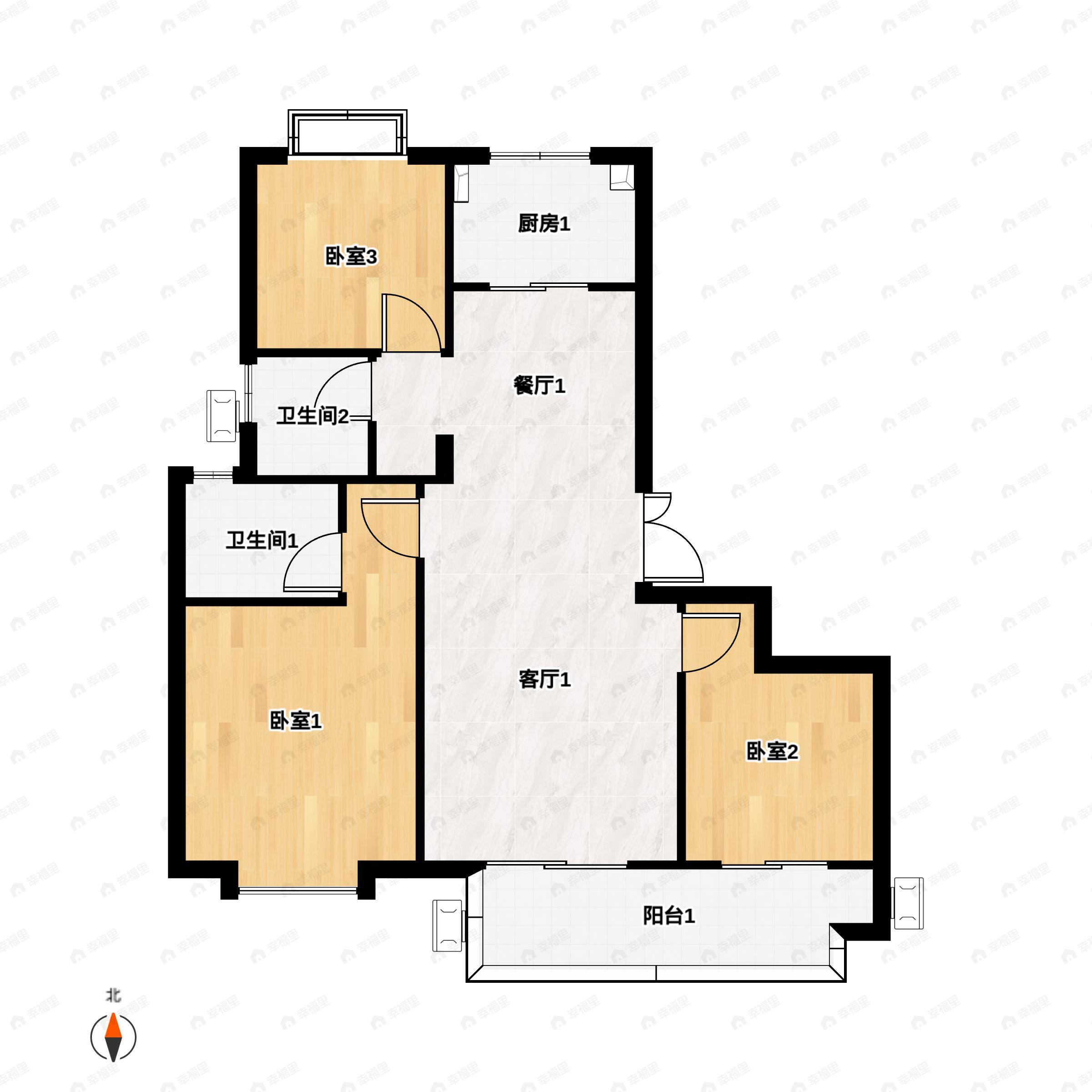 3室2厅2卫建面119平户型图