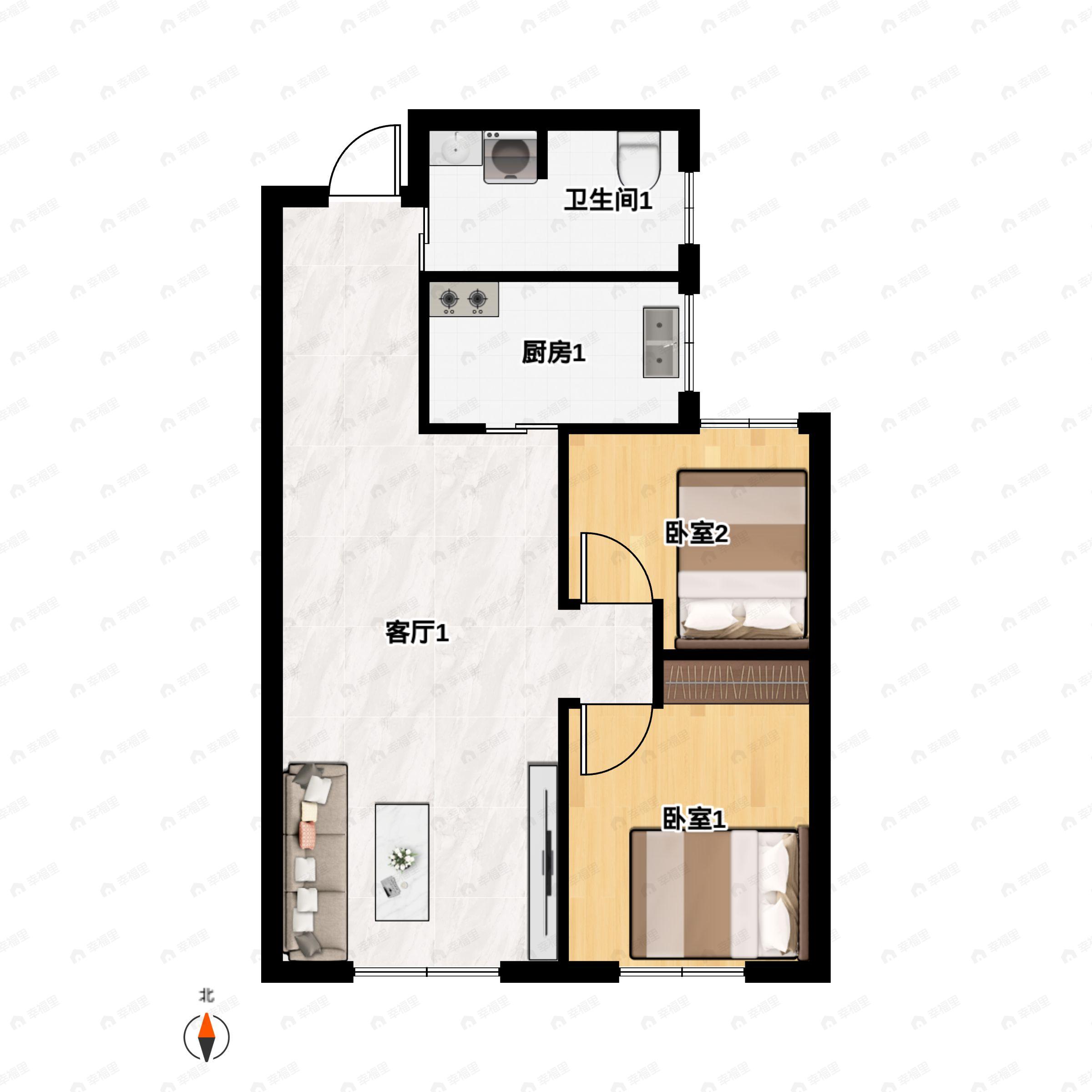 2室2厅1卫建面85平户型图