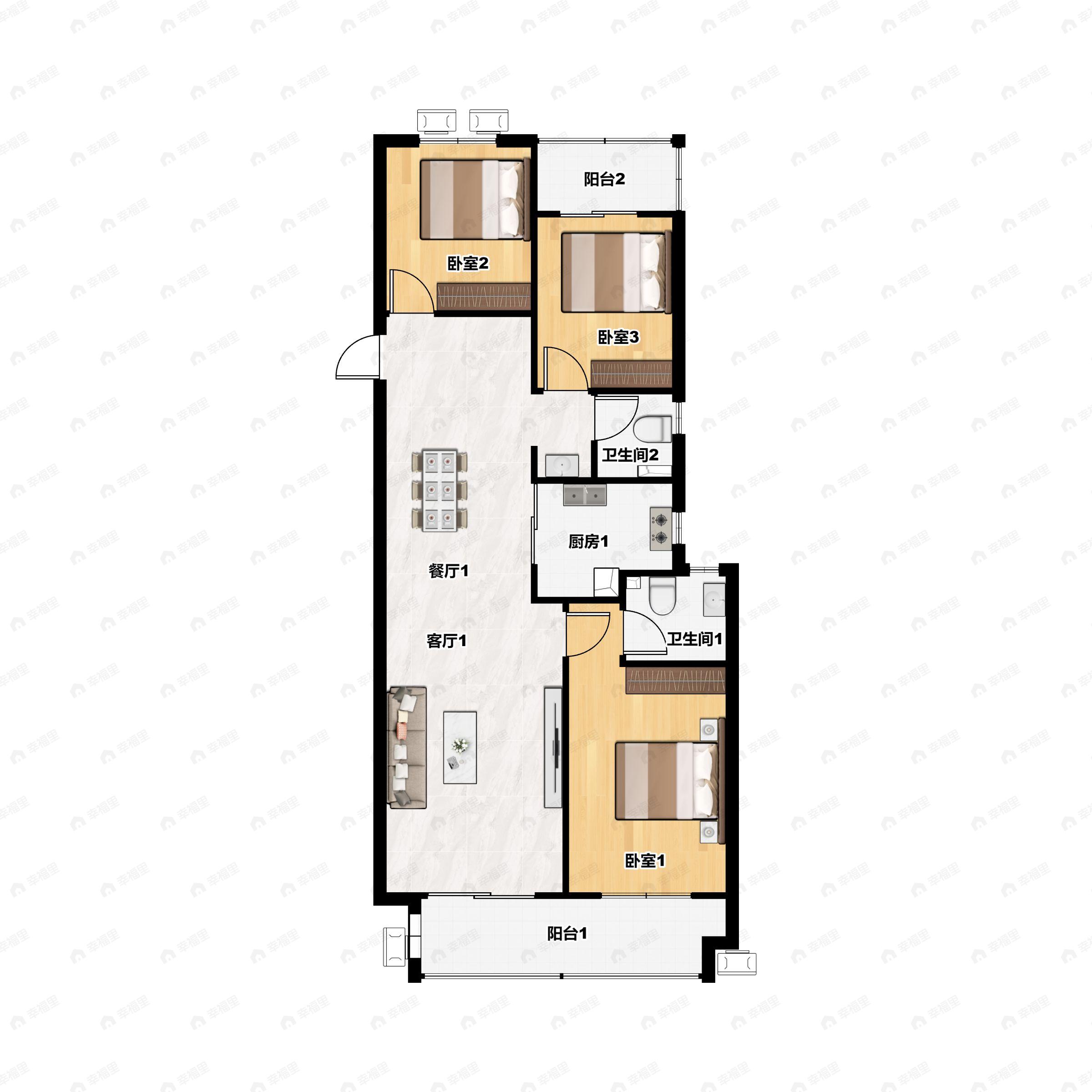 3室2厅2卫建面123平户型图