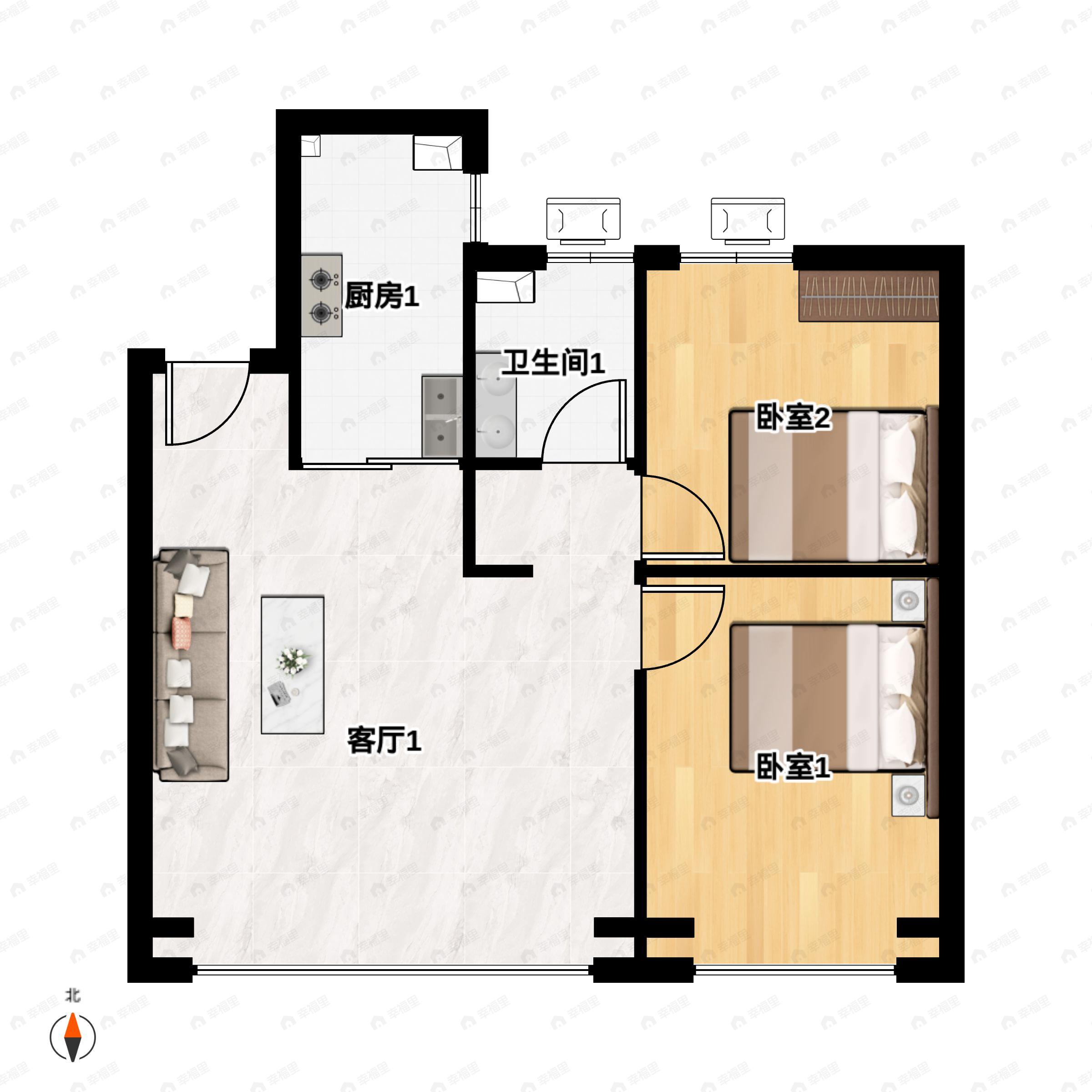 2室2厅1卫建面75平户型图