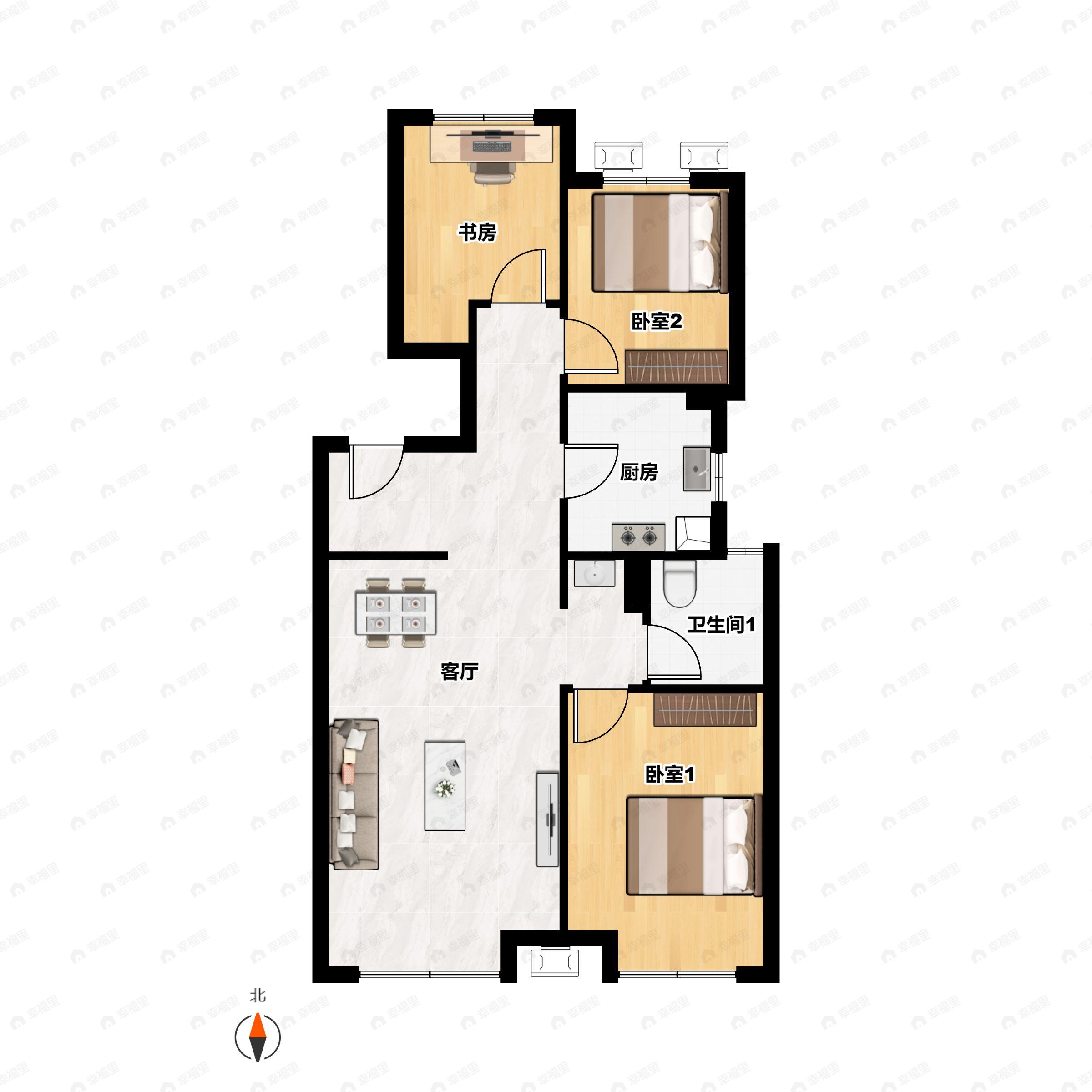 3室2厅1卫建面87平户型图