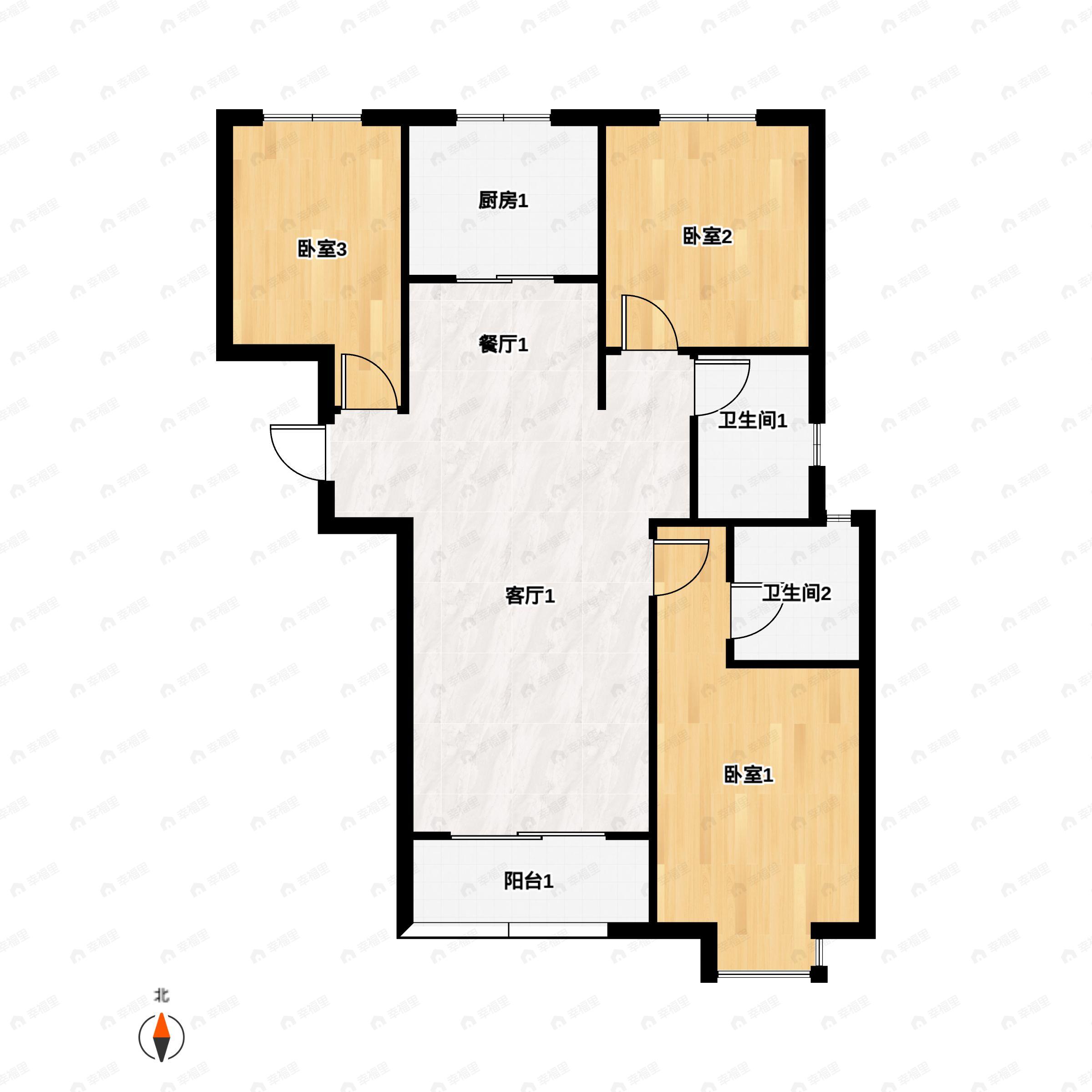 3室2厅2卫建面121平南户型图