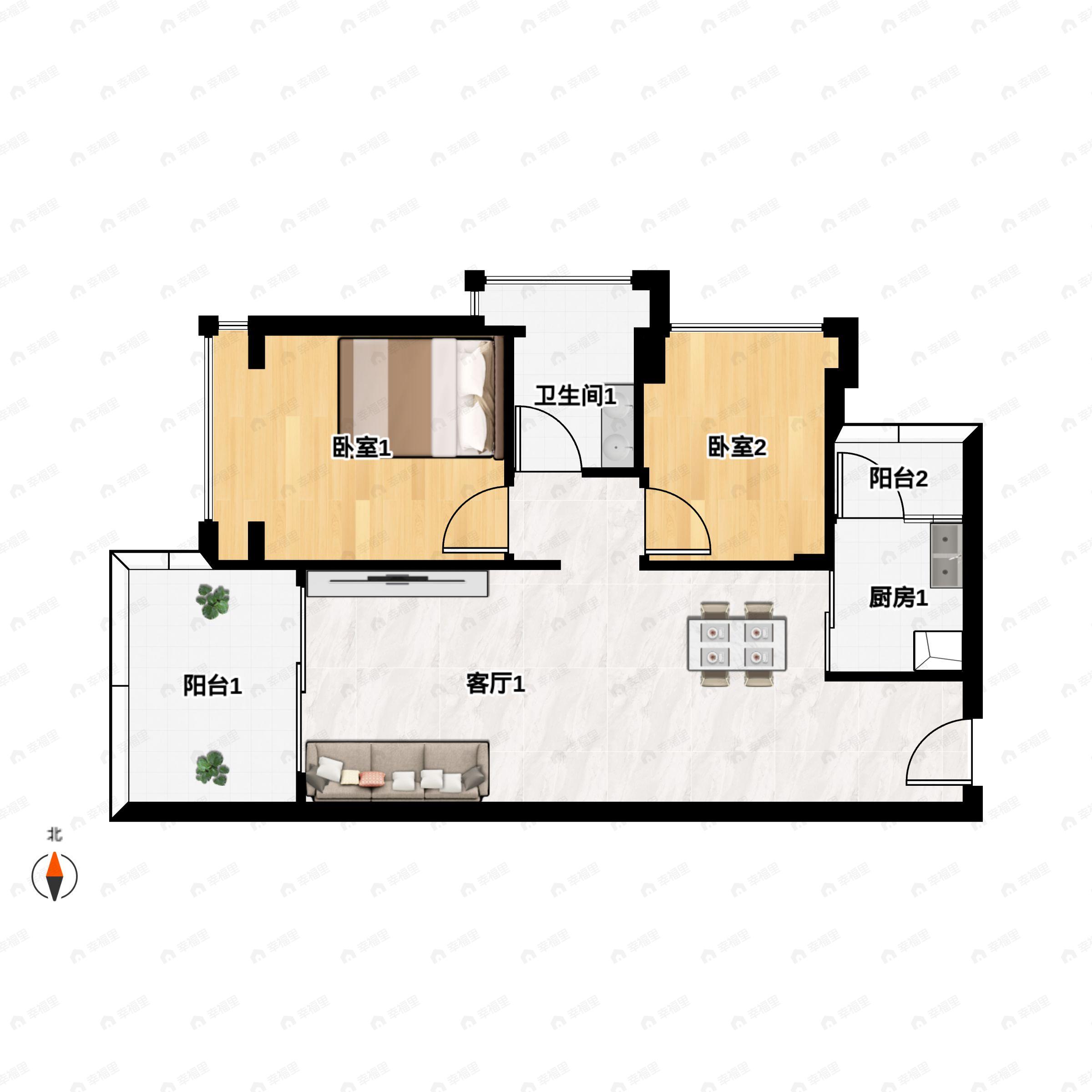 2室2厅1卫建面67平户型图