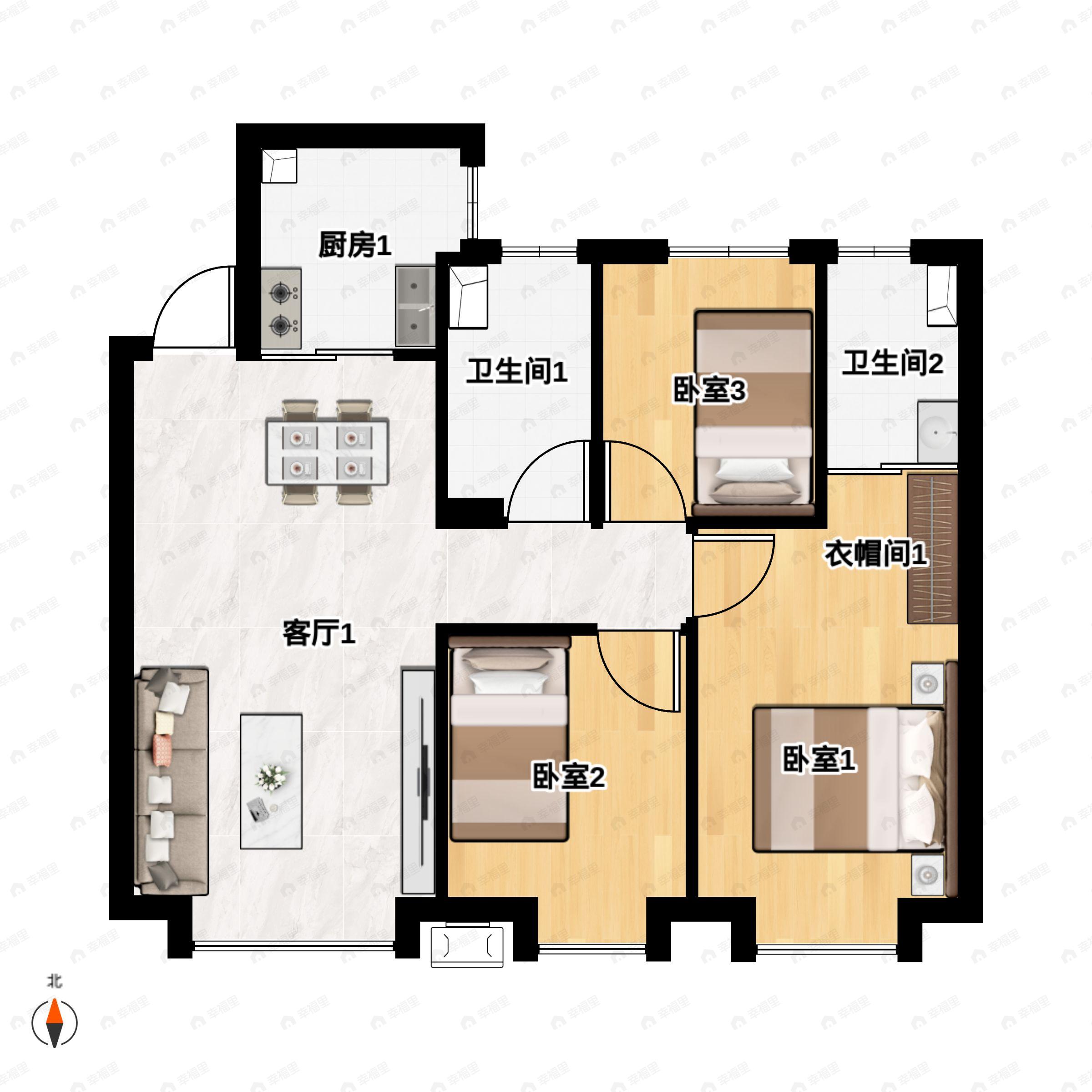 宝华城市之星3室2厅2卫户型图