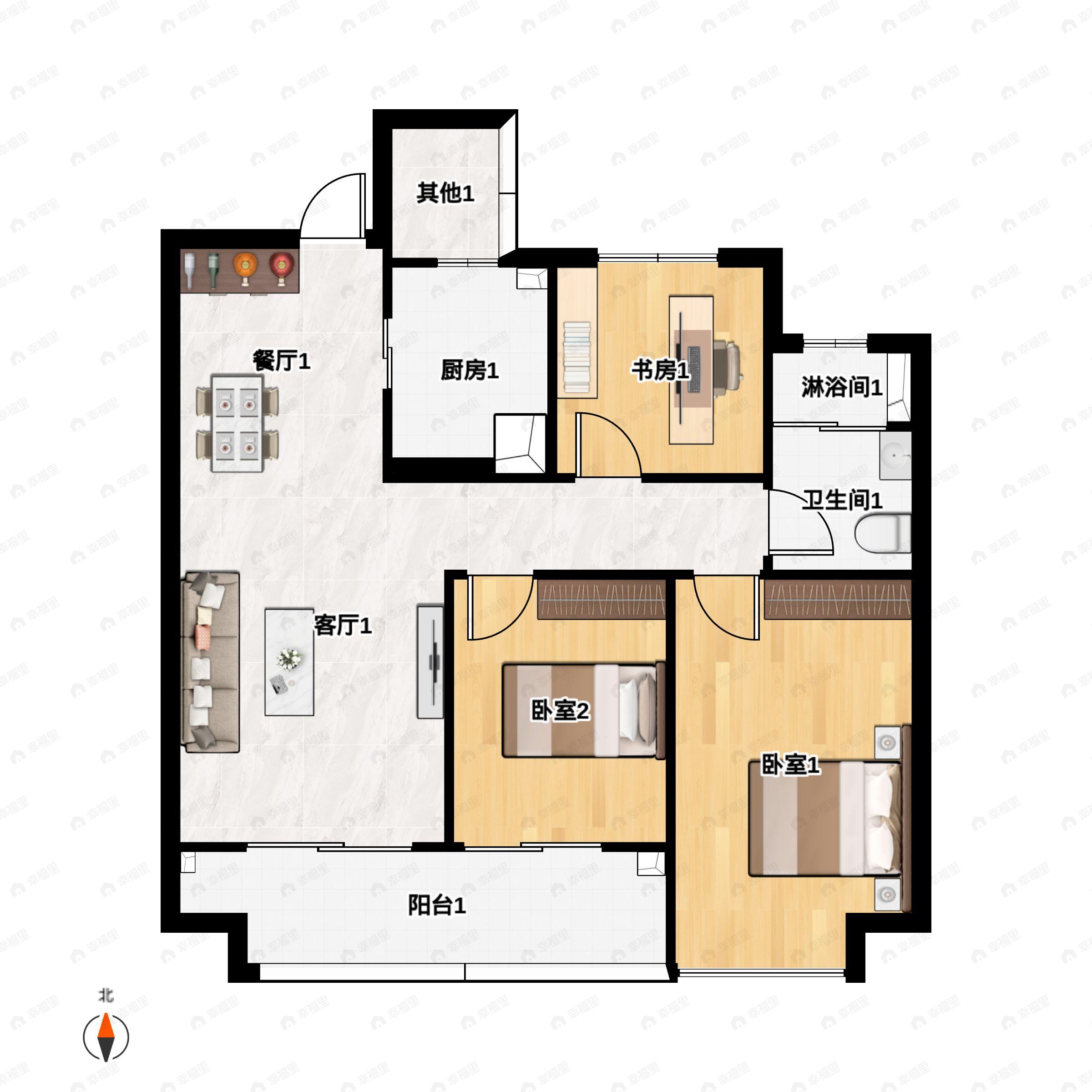 绿城春风晴翠2室3厅1卫户型图