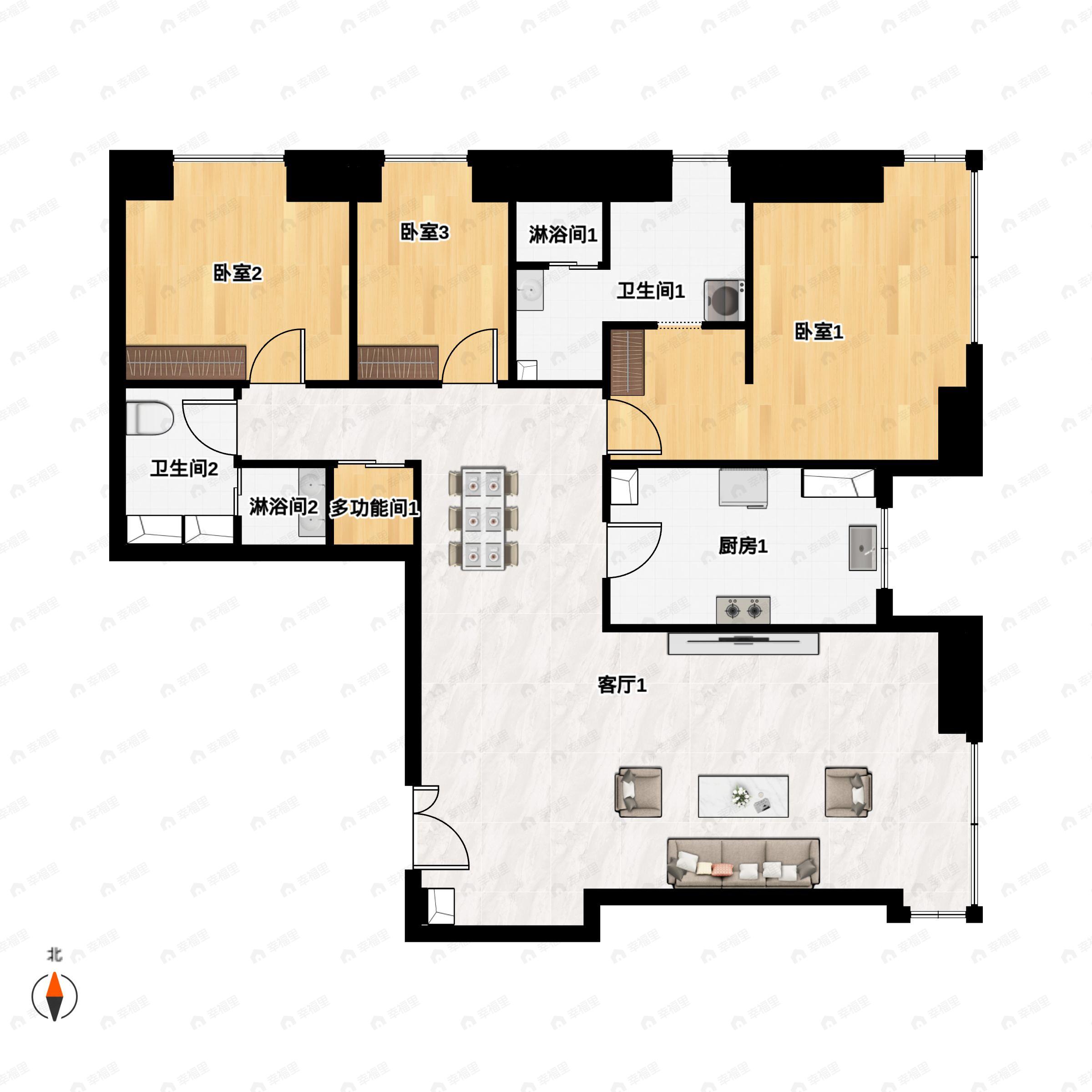 雅颂台3室2厅2卫户型图