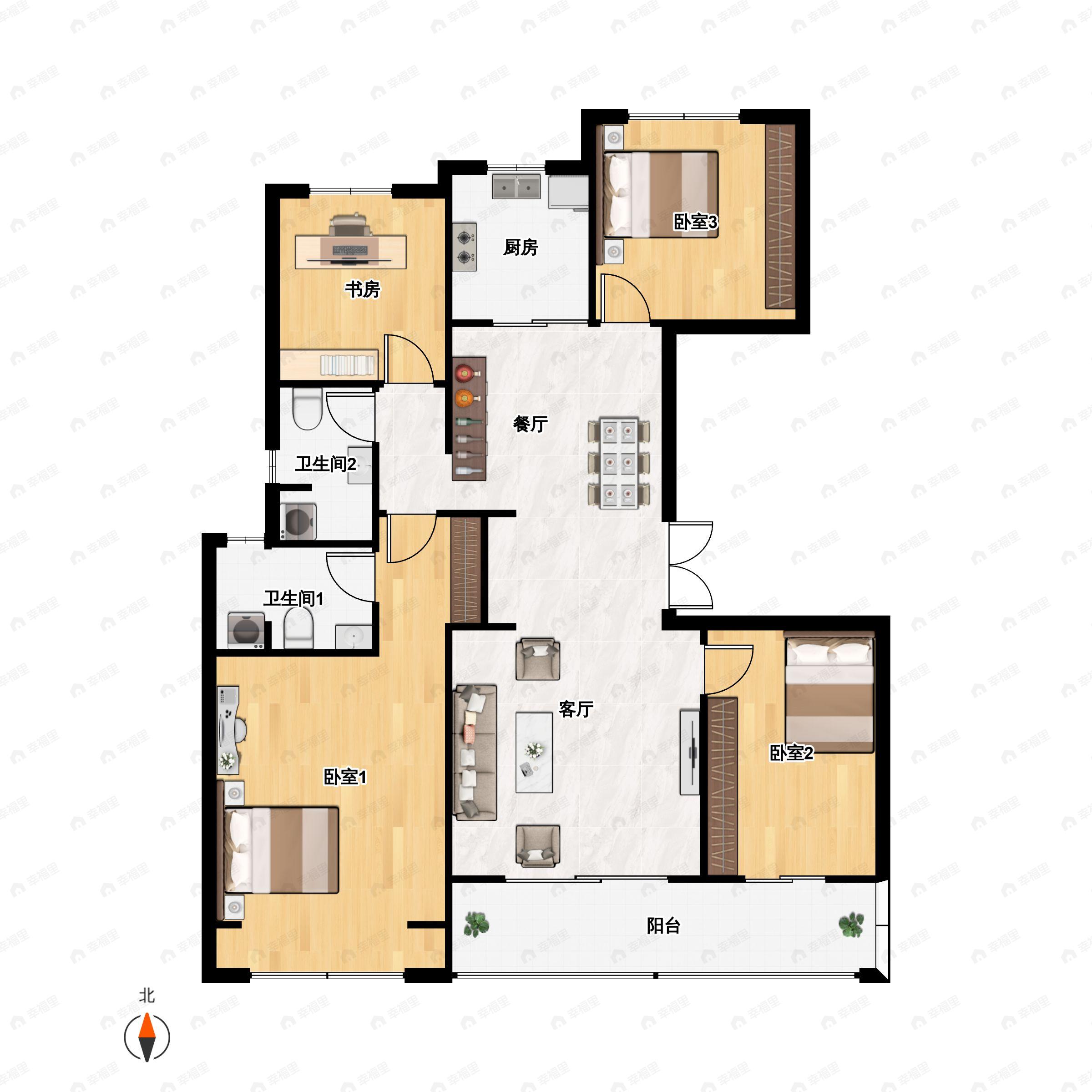 向东岛花园4室2厅2卫户型图