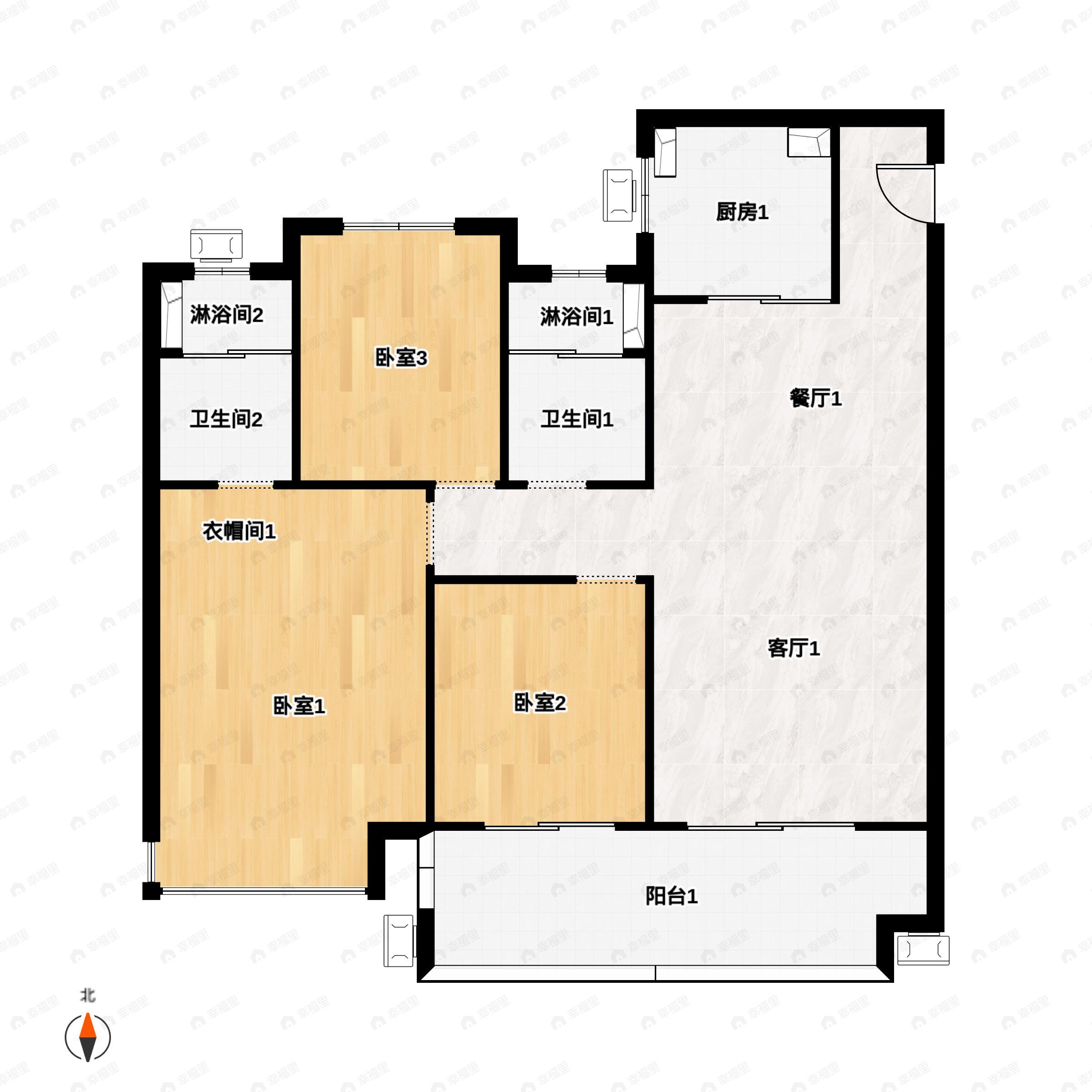 3室2厅2卫建面112平户型图