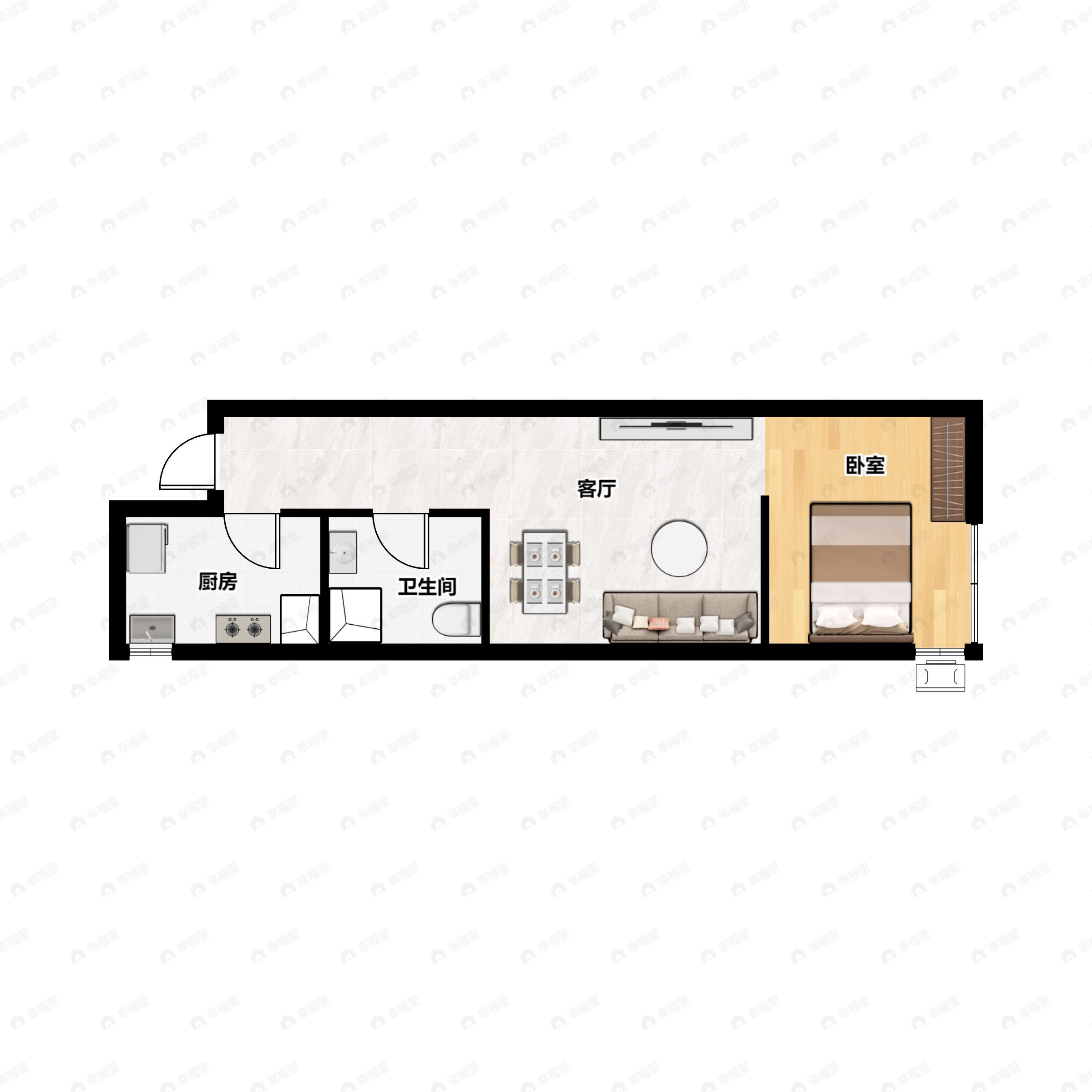 1室2厅1卫建面51平户型图