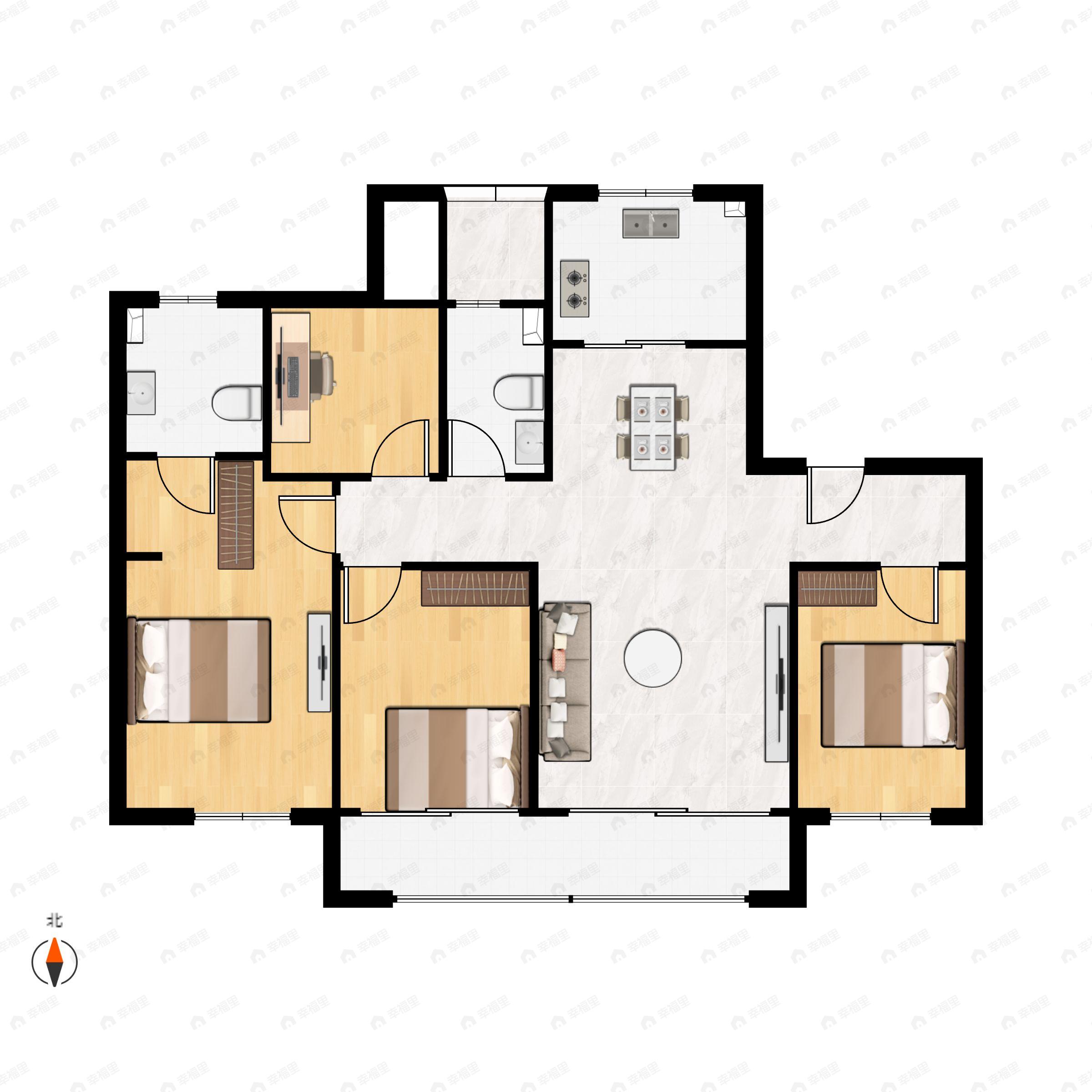 4室2厅2卫建面139m²南户型图