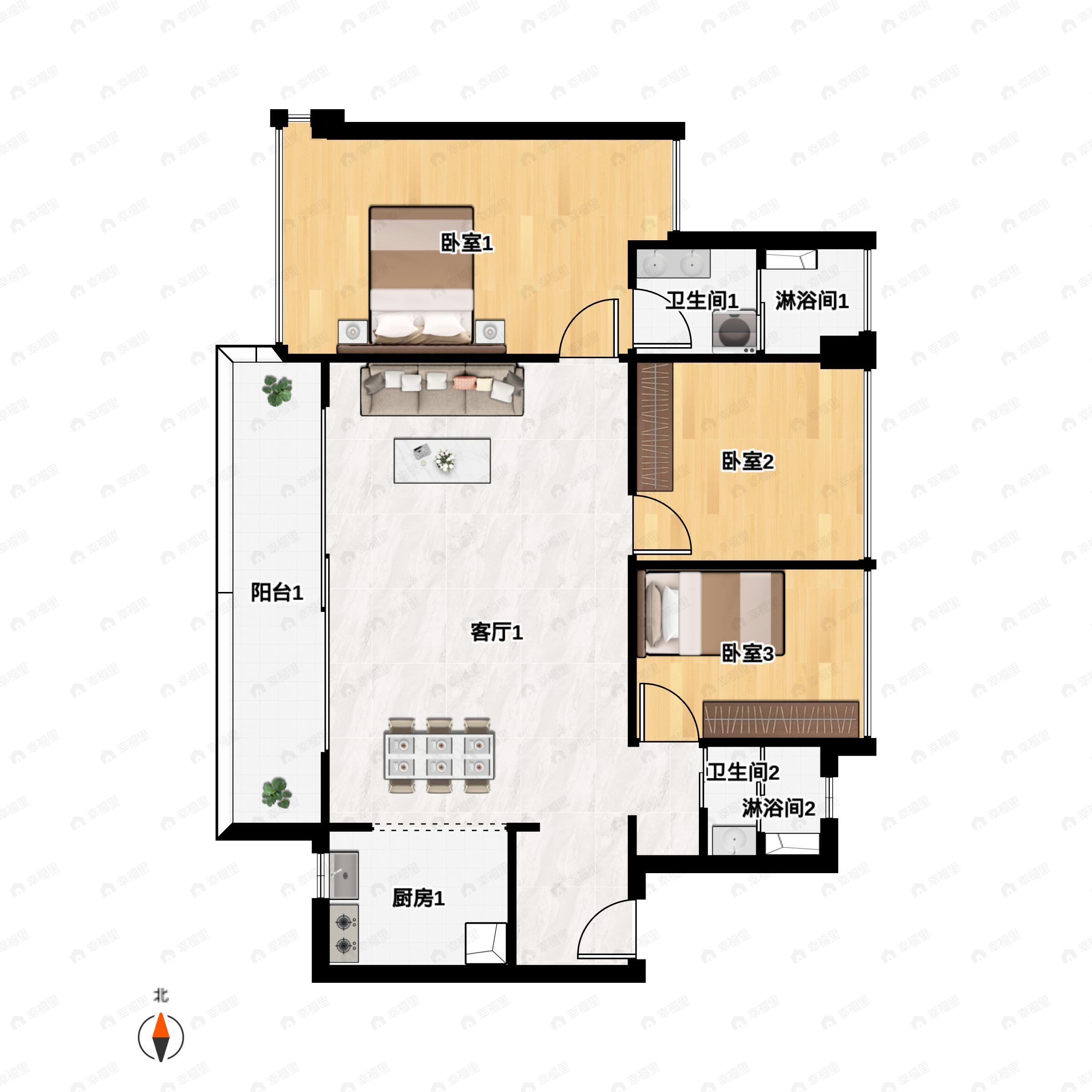 3室2厅2卫建面116平户型图