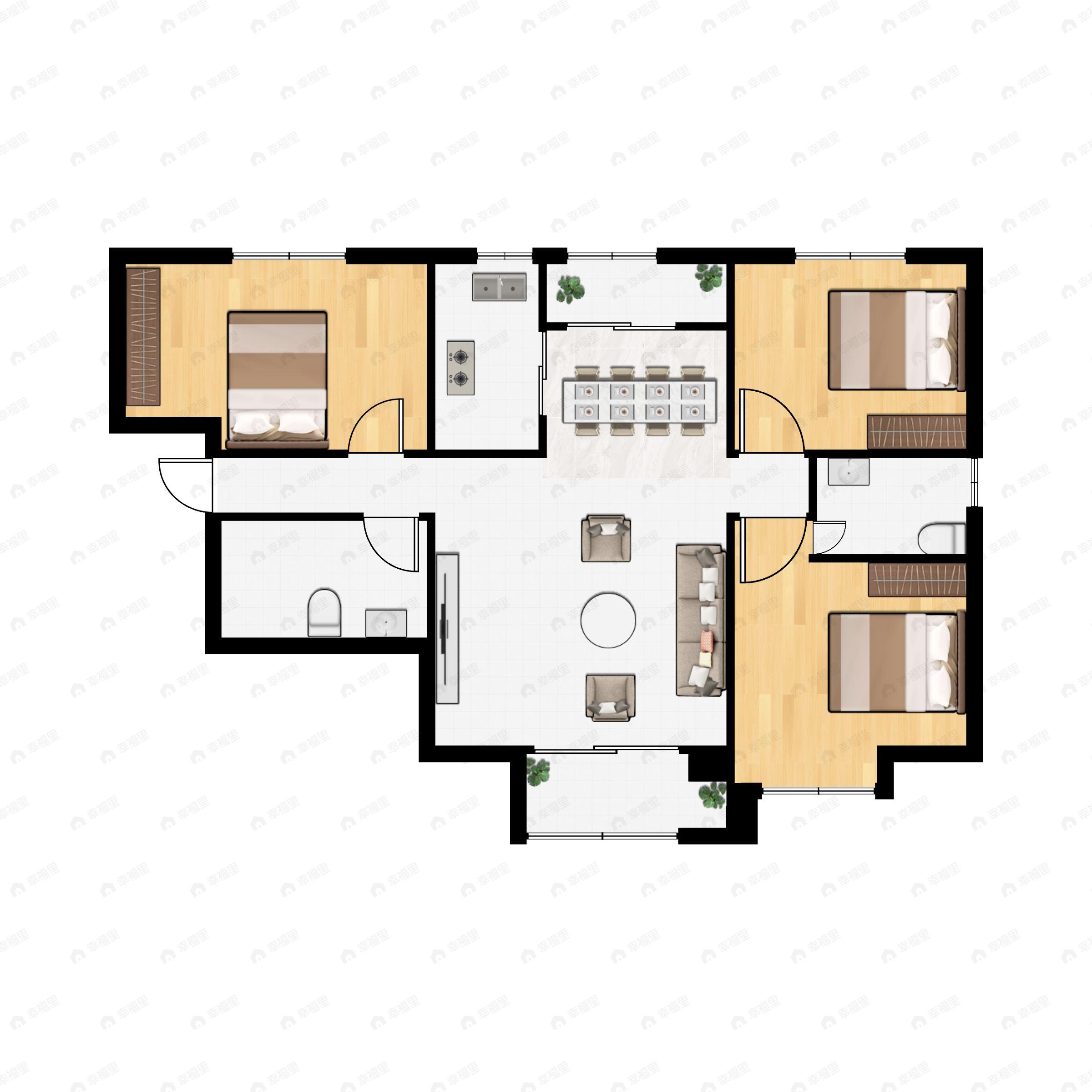 金色港湾3室2厅2卫户型图