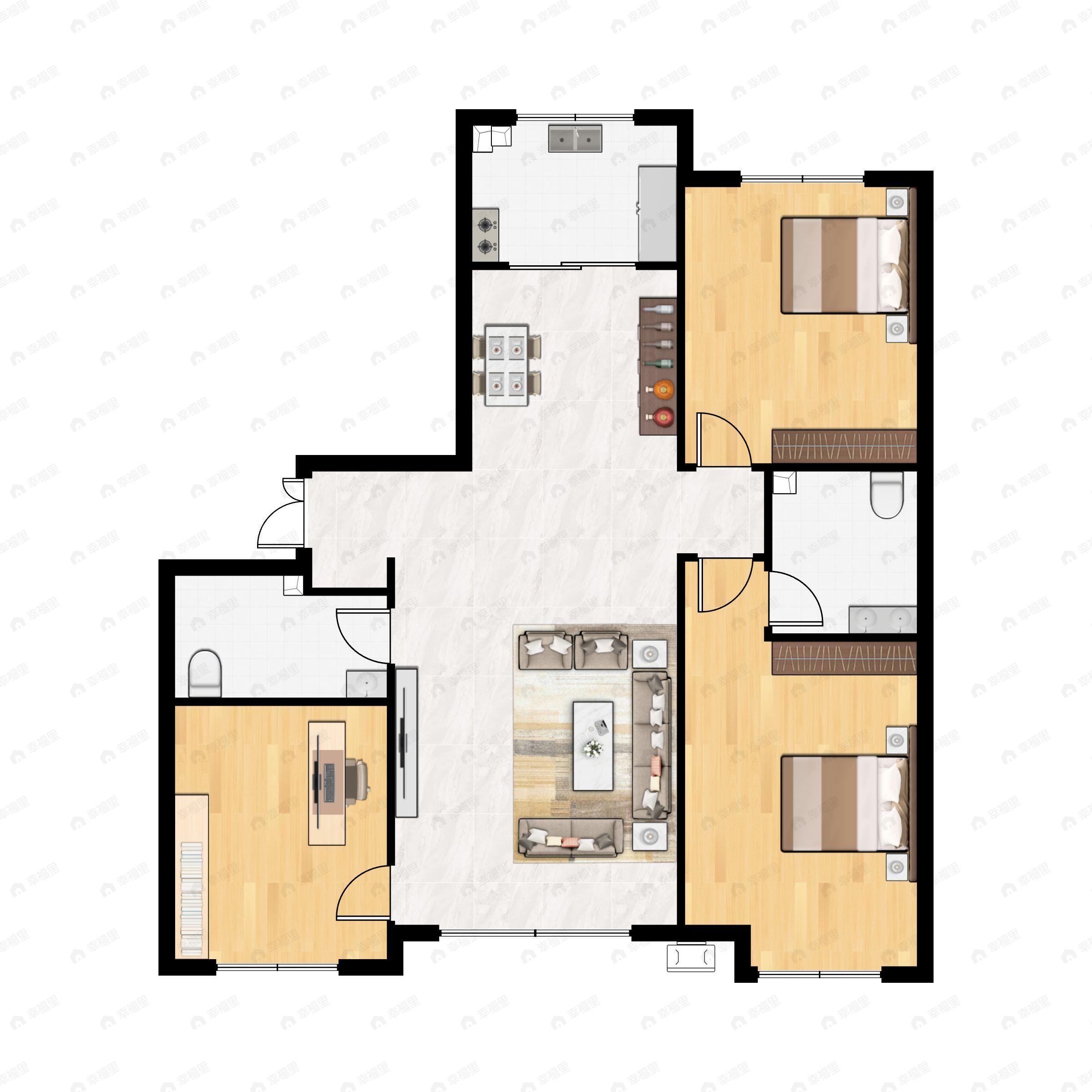 3室2厅2卫建面129m²北|南户型图