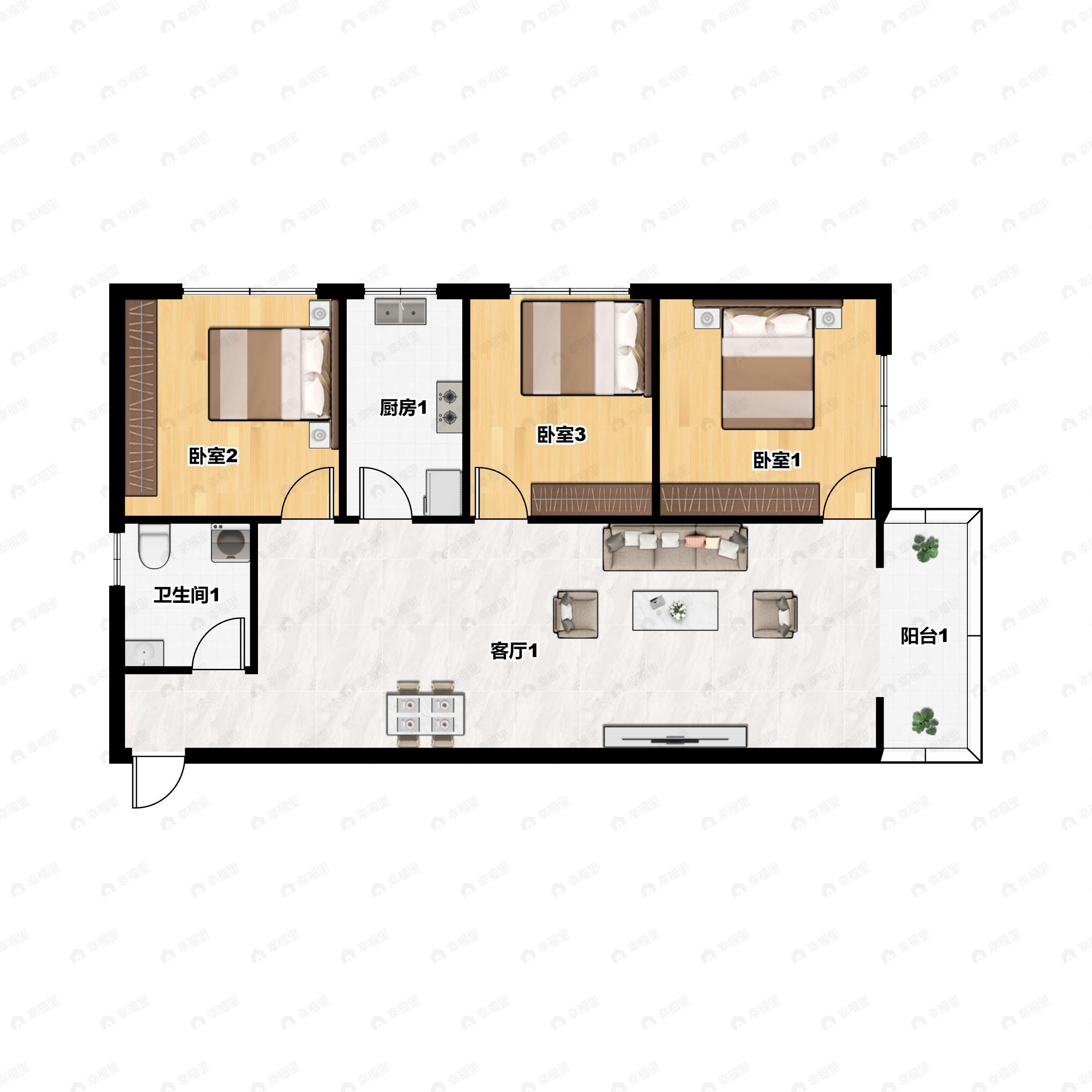 3室1厅1卫建面100平户型图