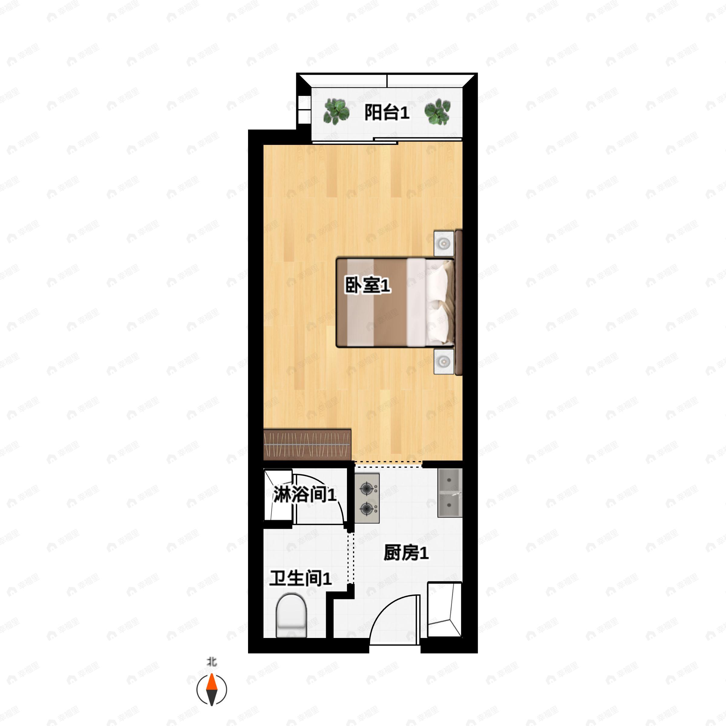 1室1厅1卫建面49m²北户型图