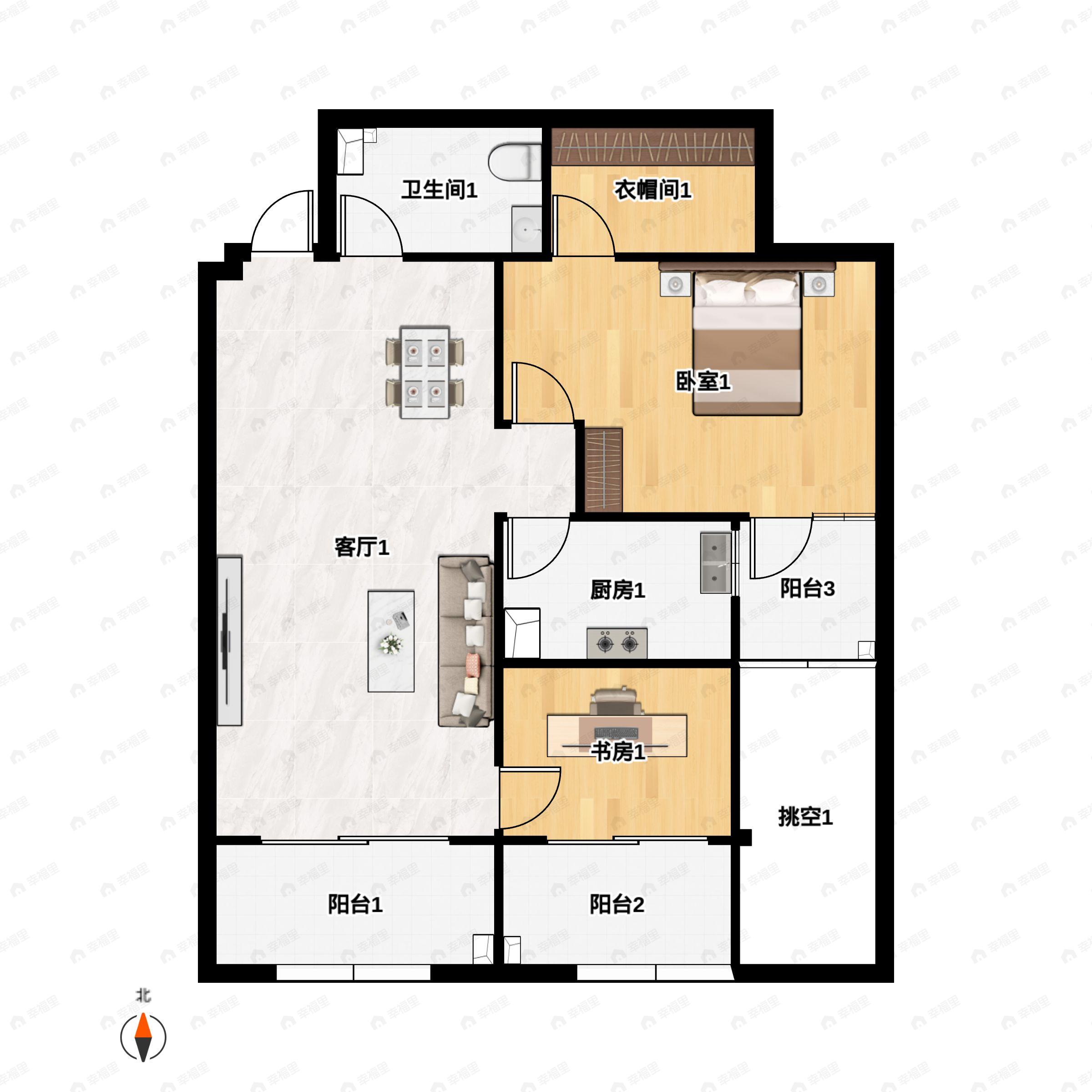 2室2厅1卫建面88平户型图