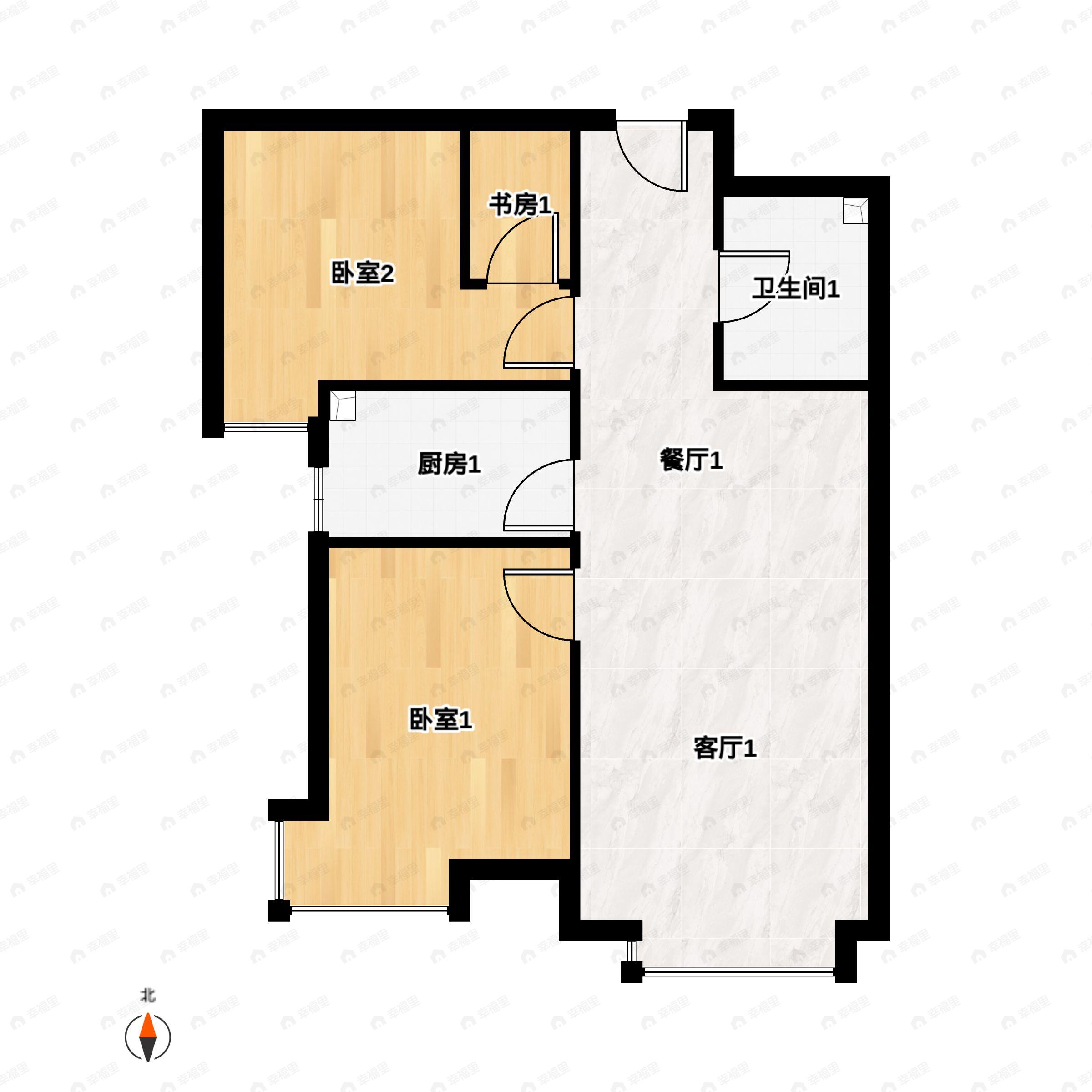 2室2厅1卫建面82m²西南|东南户型图
