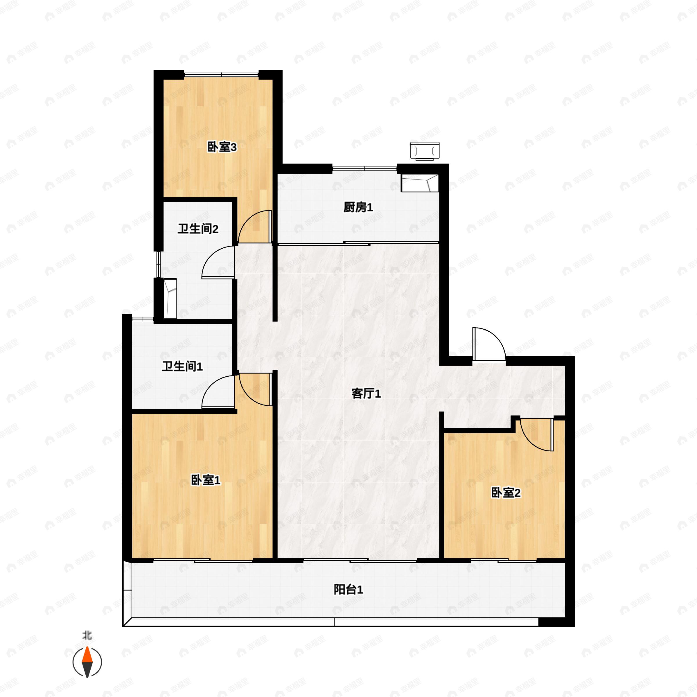 3室2厅2卫建面128平户型图