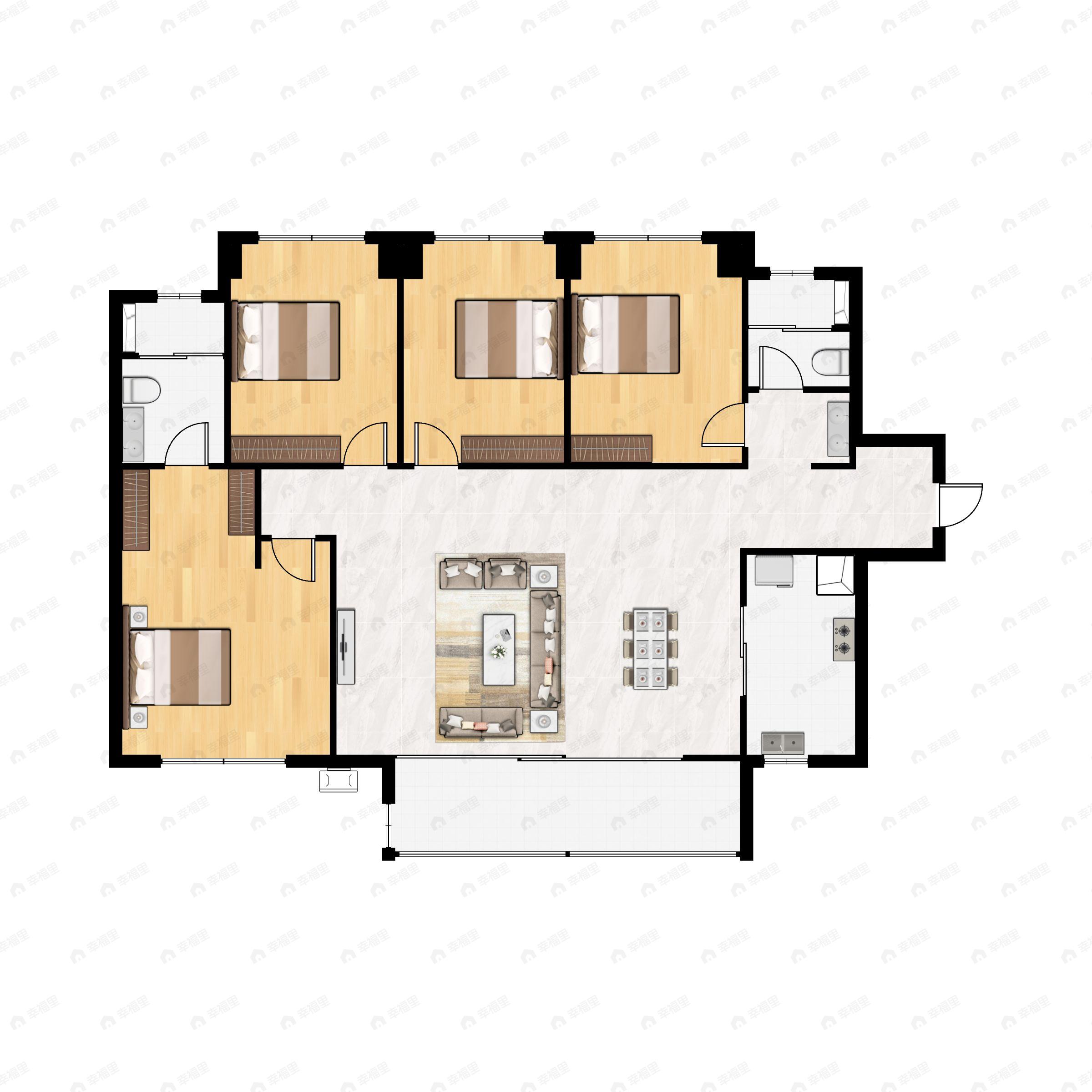 4室2厅2卫建面133平南户型图