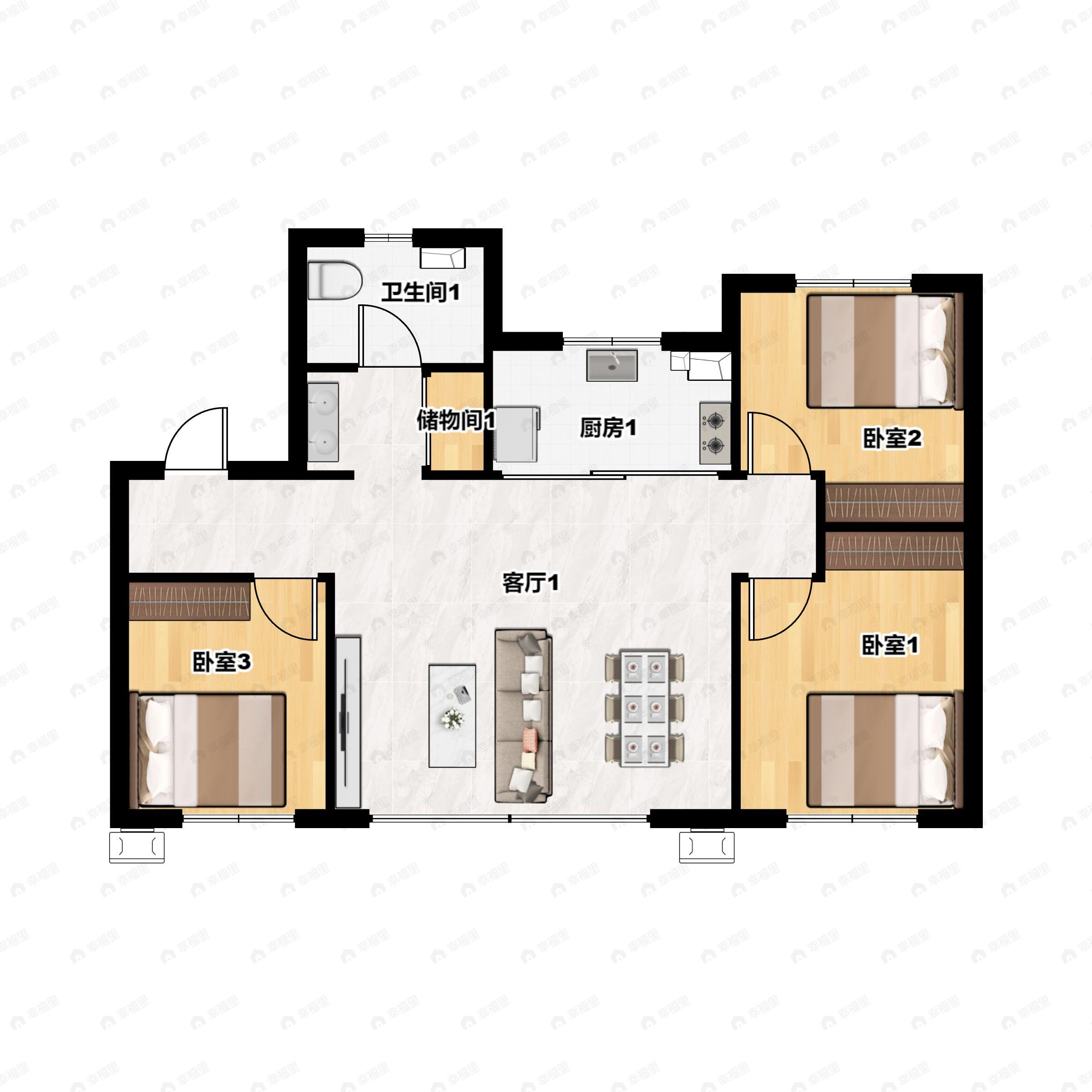 3室2厅1卫建面89平户型图