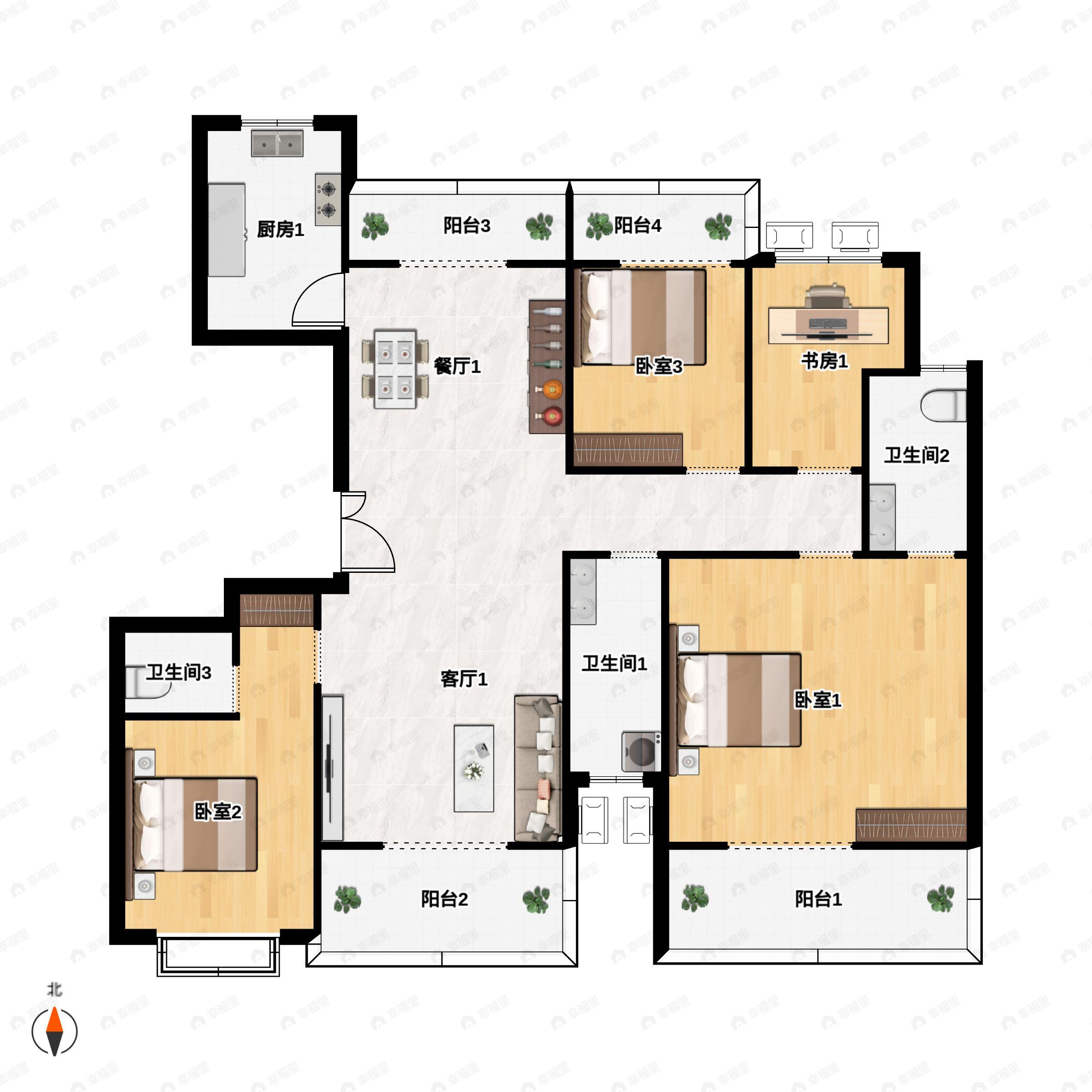 4室2厅3卫建面177平户型图