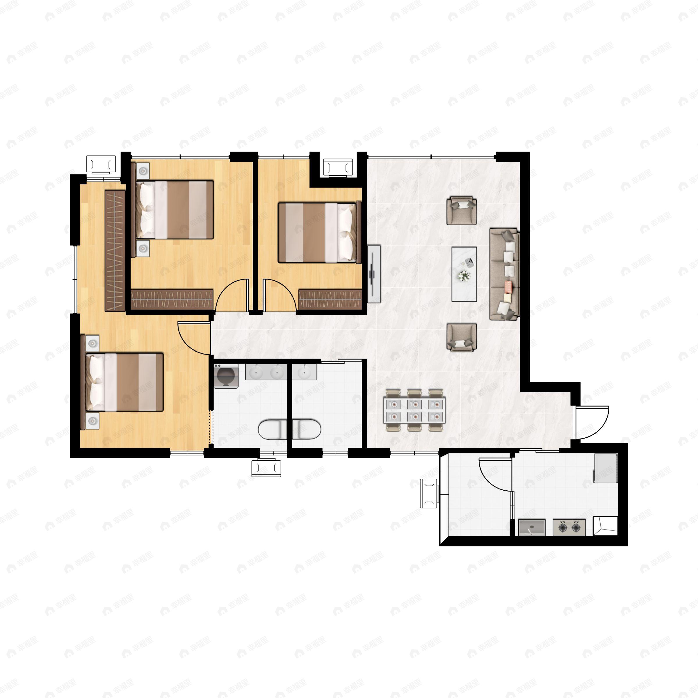 3室2厅2卫建面92平户型图