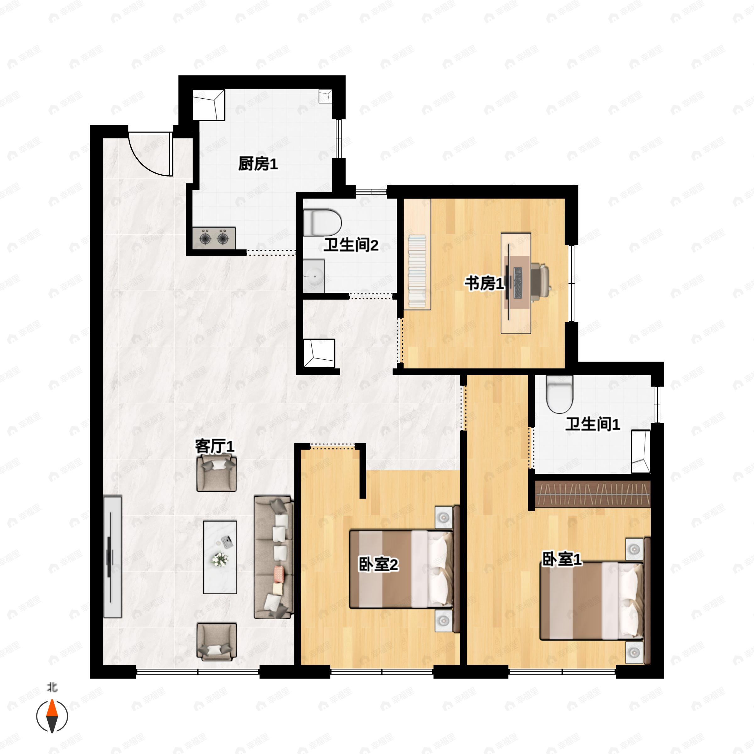 3室2厅2卫建面146平南户型图
