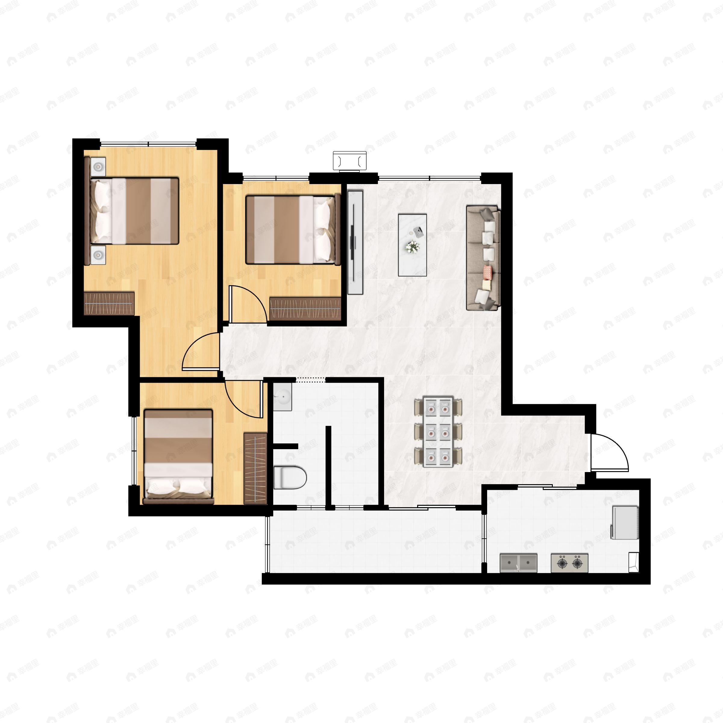 3室2厅1卫建面74平户型图