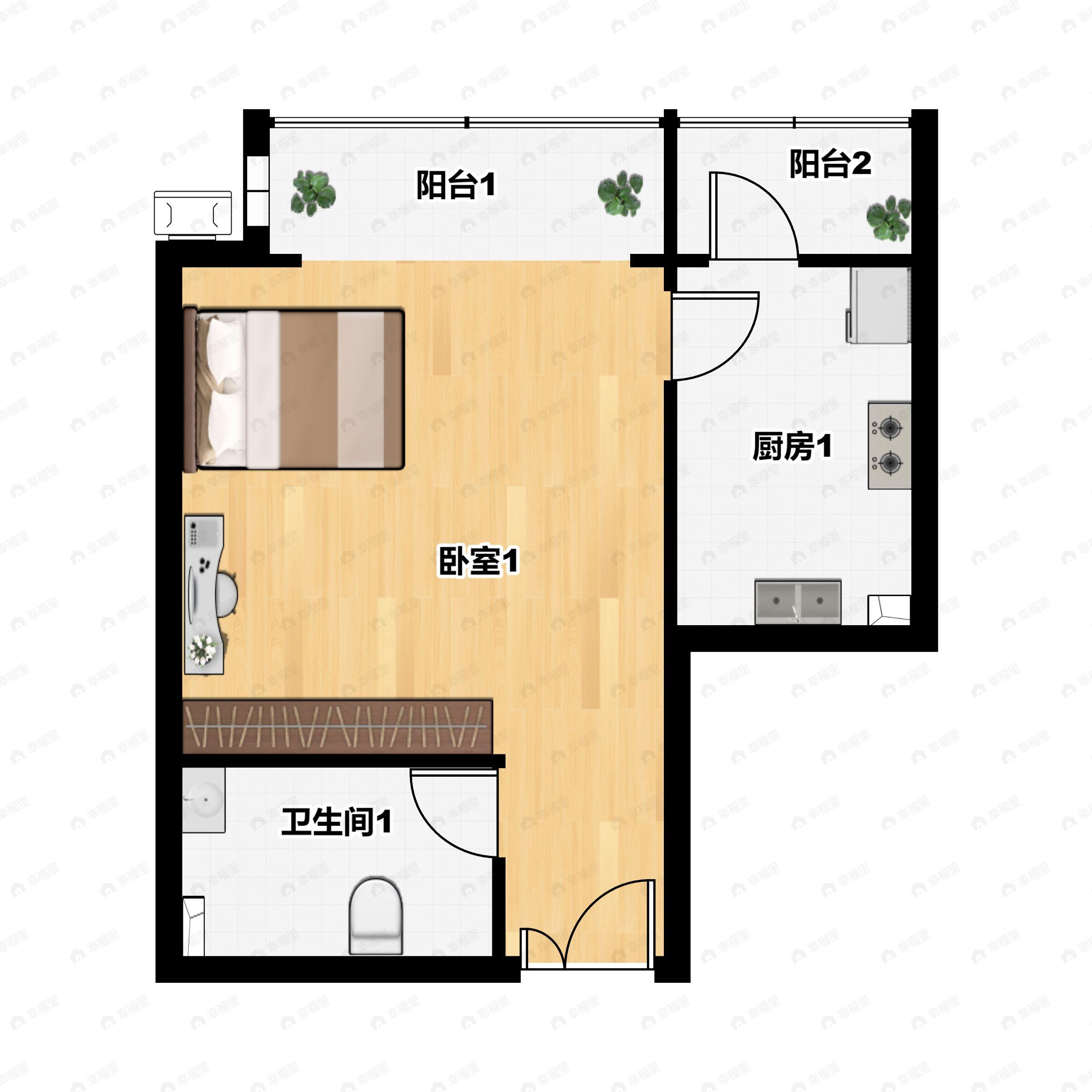 1室1厅1卫建面66平东北户型图