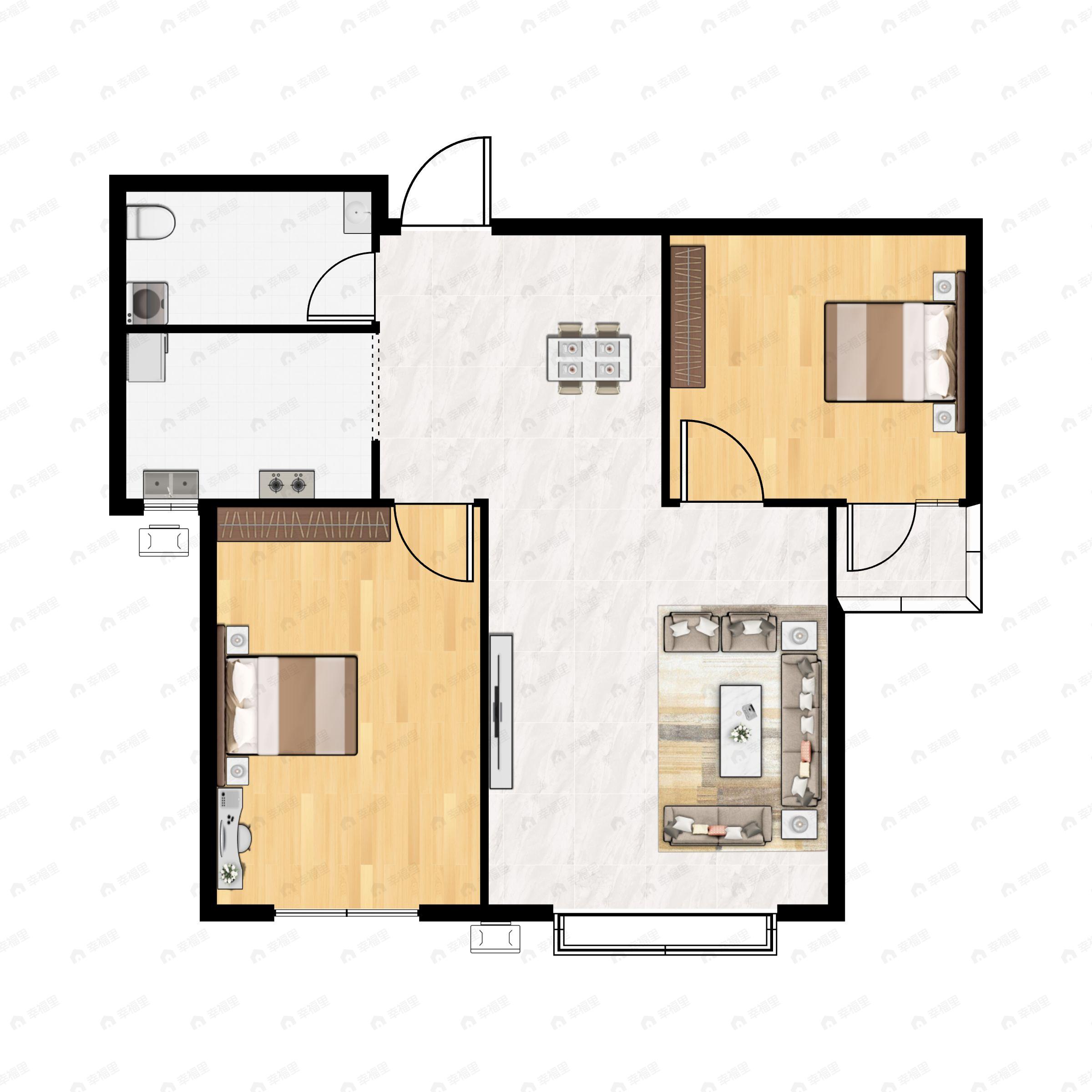 2室2厅1卫建面85平户型图