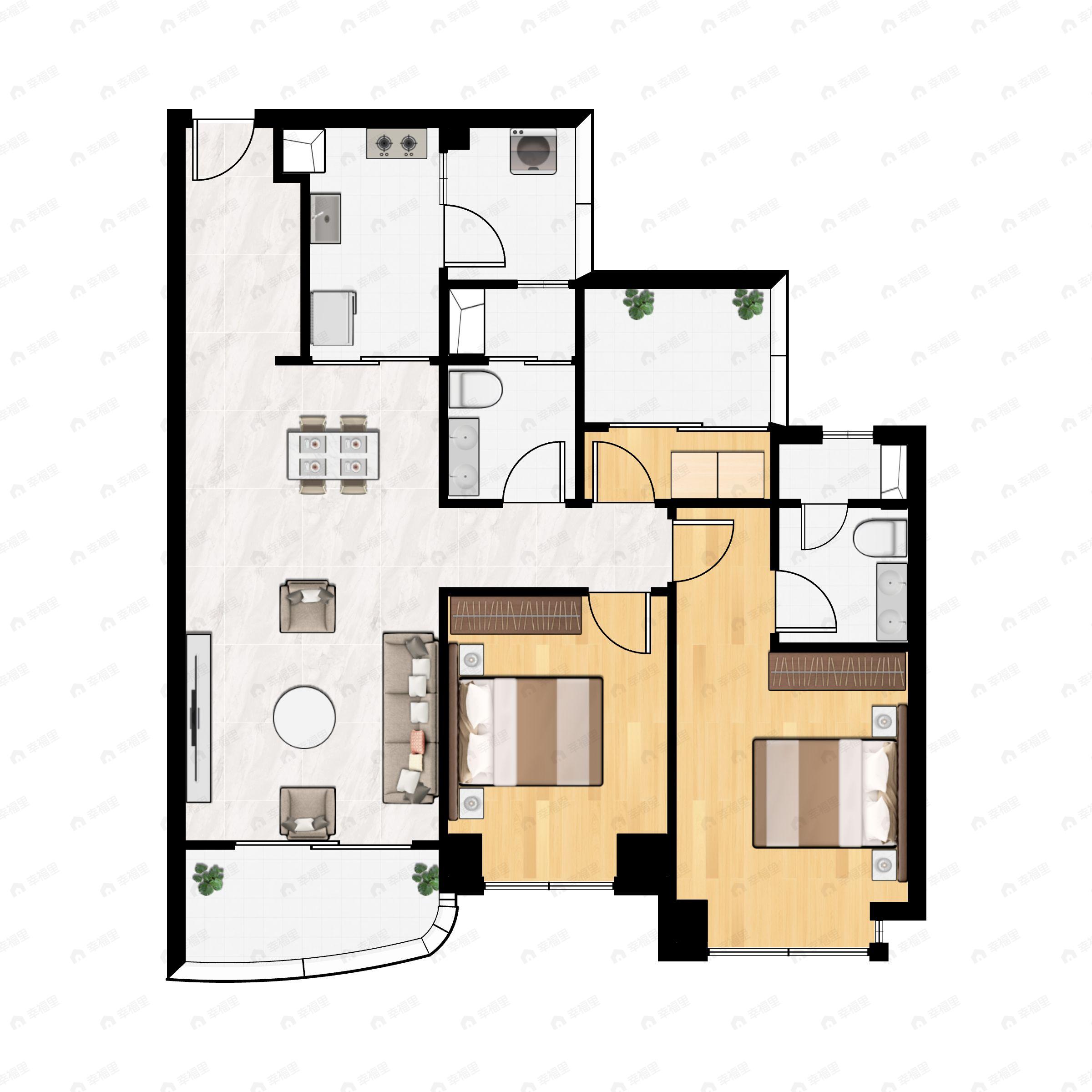 3室2厅2卫建面109平户型图