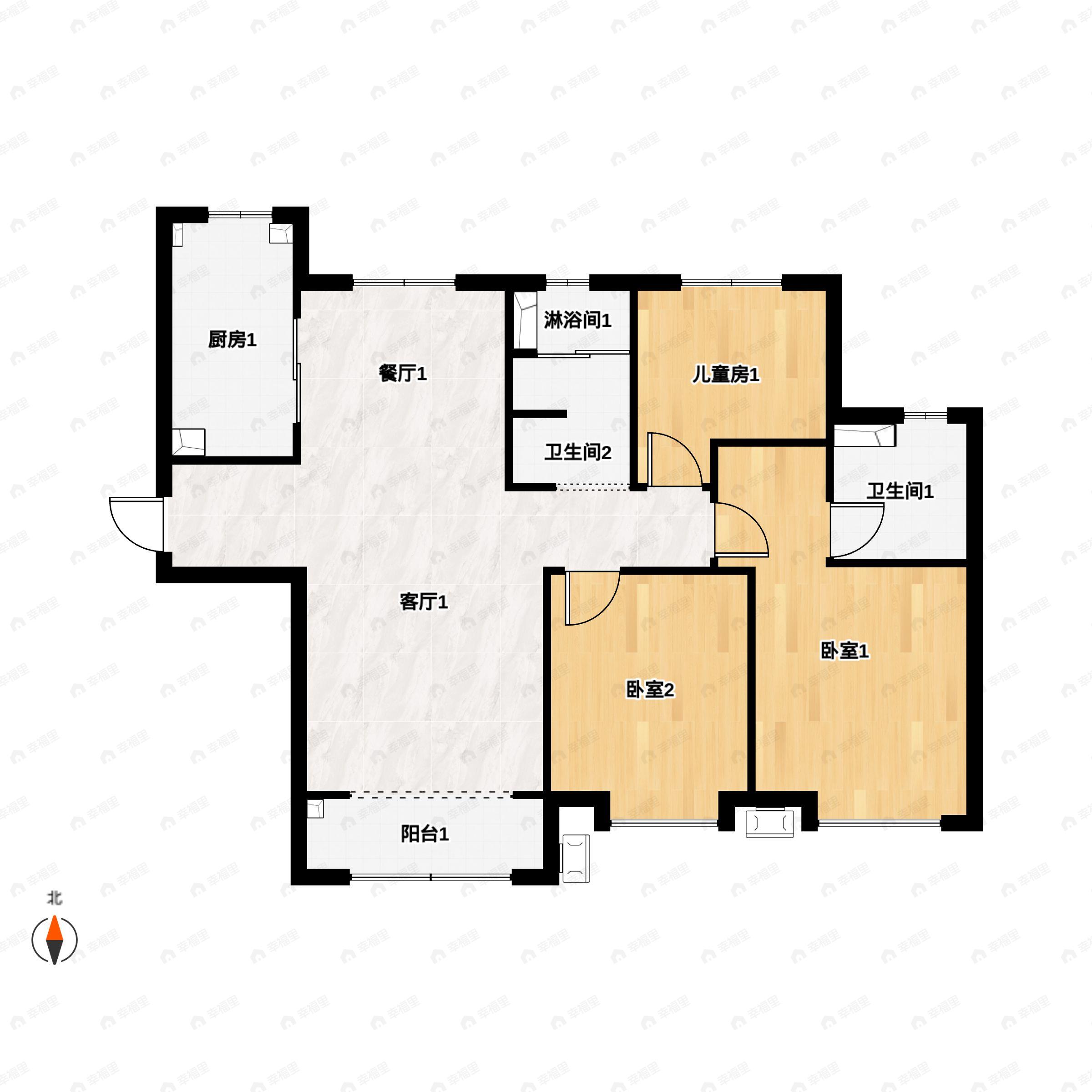 3室2厅2卫建面109平南|西户型图