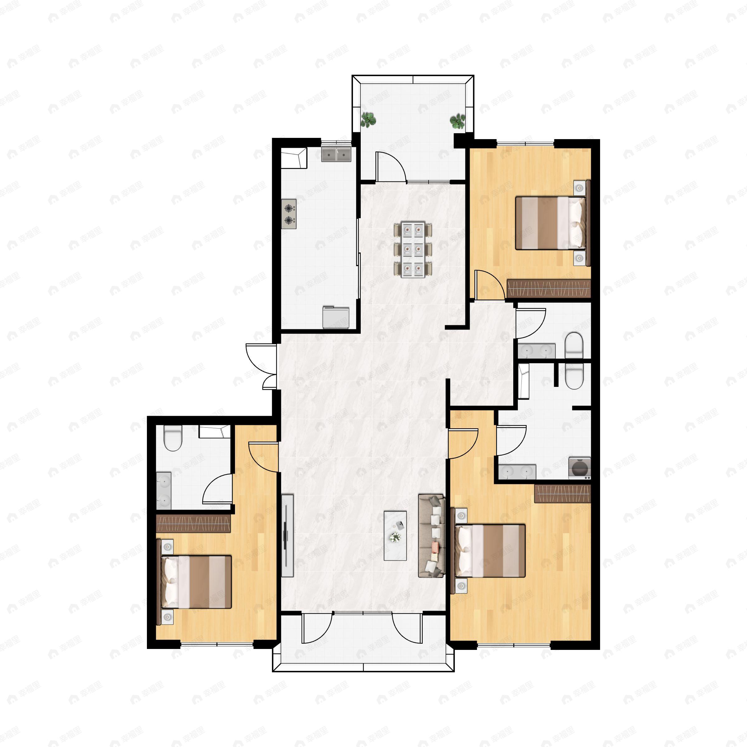 3室2厅3卫建面174平户型图